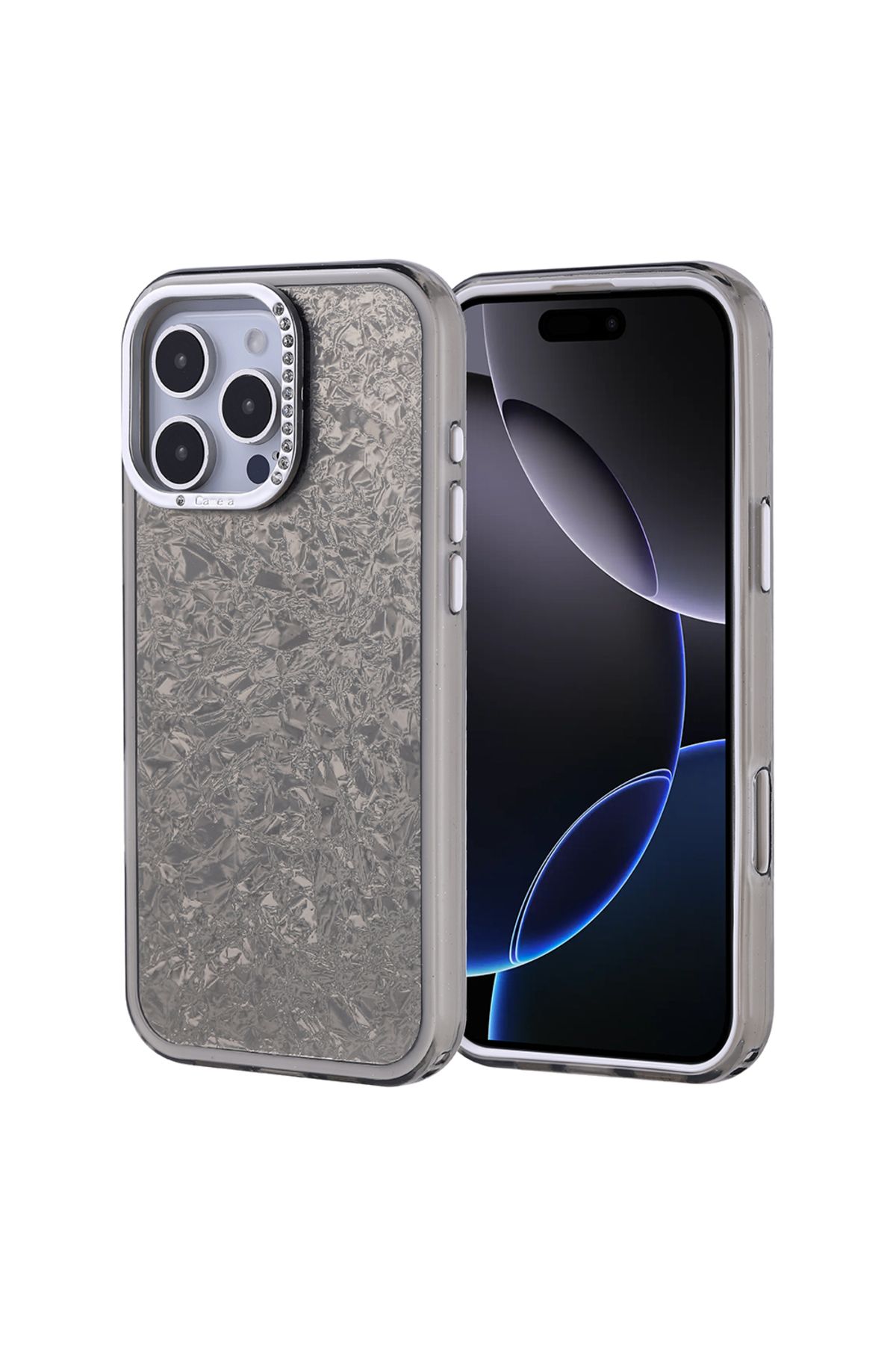 Strap U Apple iPhone 16 Pro Max Kırık Cam Efektli Işıltılı Kılıf Kamera Koruması Taşlı Tasarım Kapi Kapak