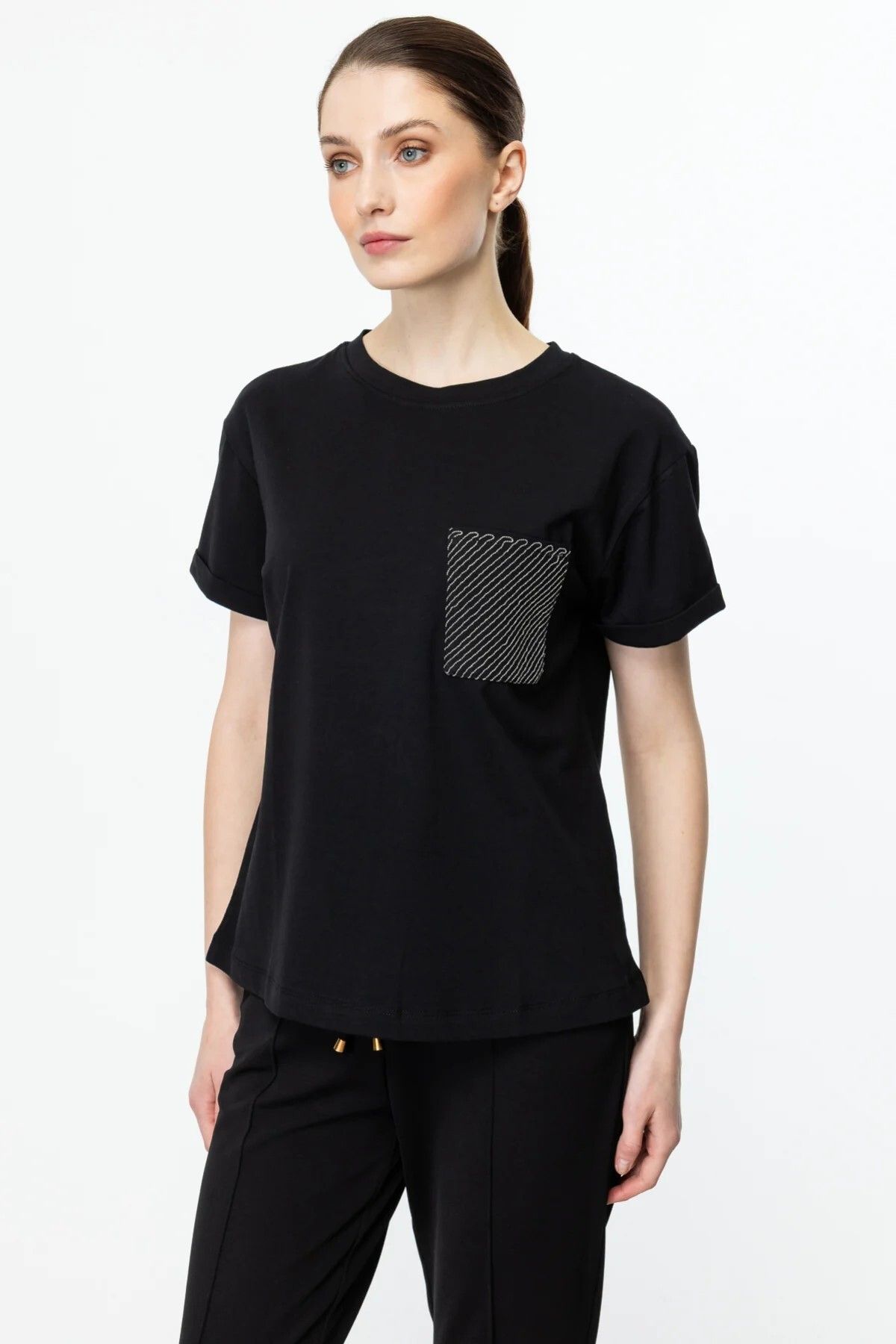 ON TRİKO Sıfır Yaka Cebi Taşlı T-Shirt 51349-25