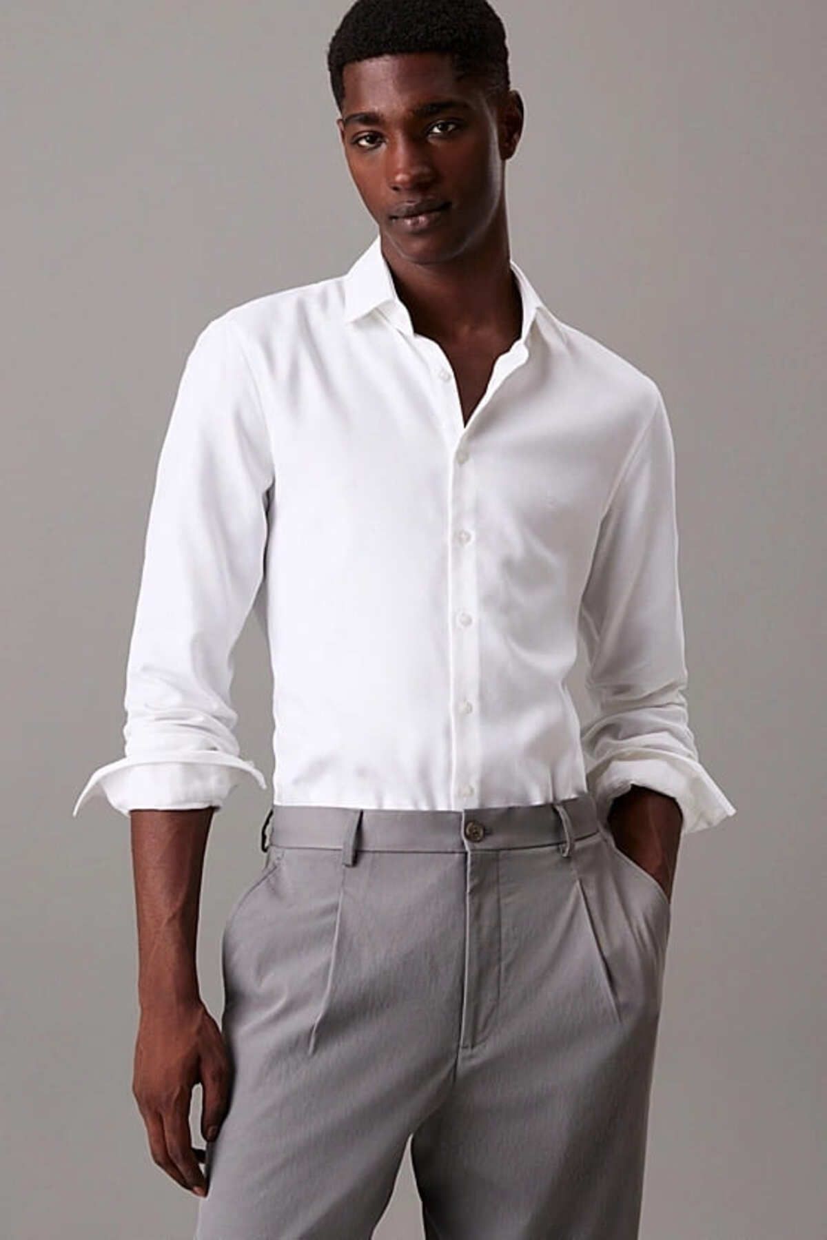 Calvin Klein Erkek Ck Non Iron Structure Slim Gömlek - Beyaz