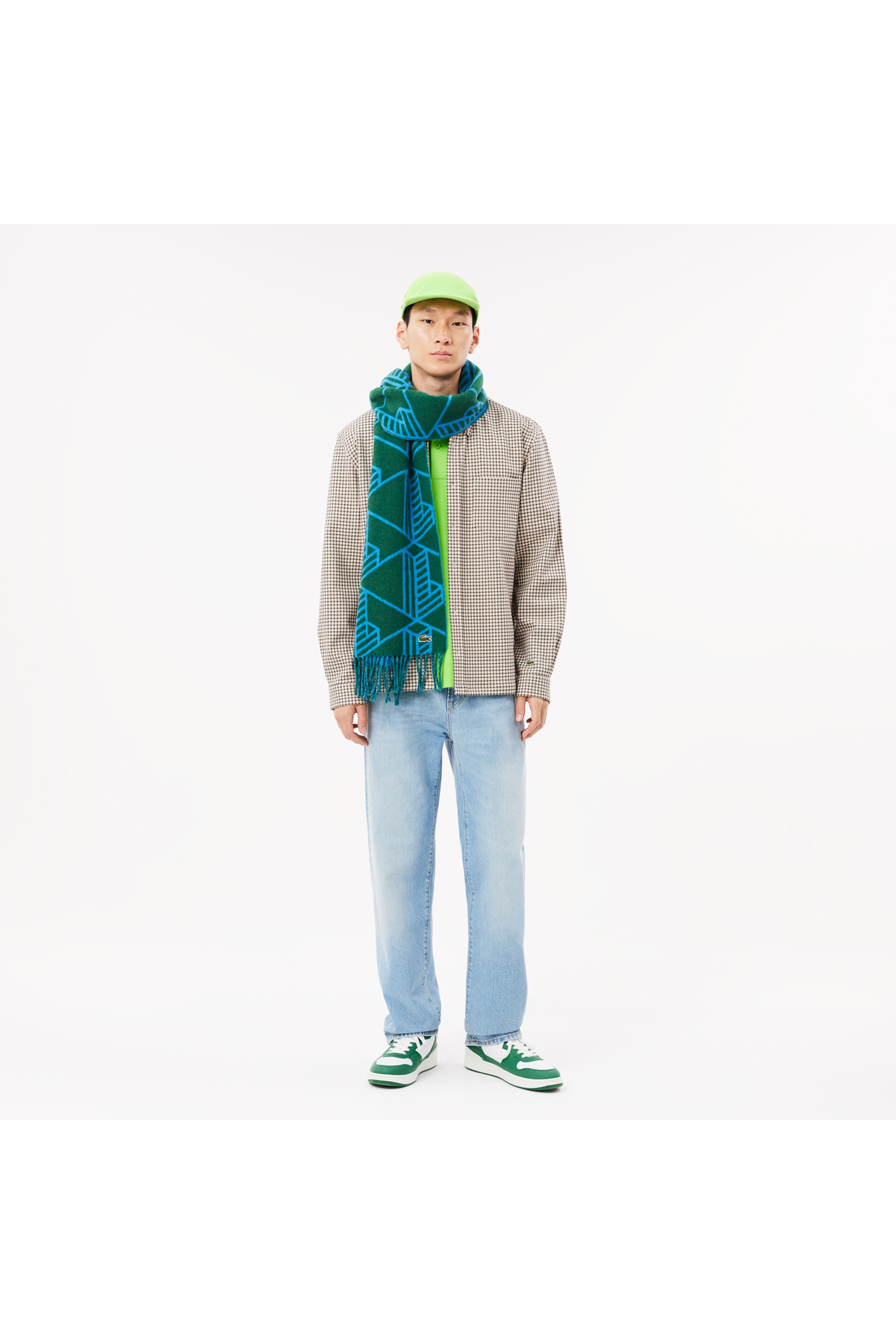 Lacoste Unisex Monogram Yeşil Yün Karışımlı Atkı görsel 2