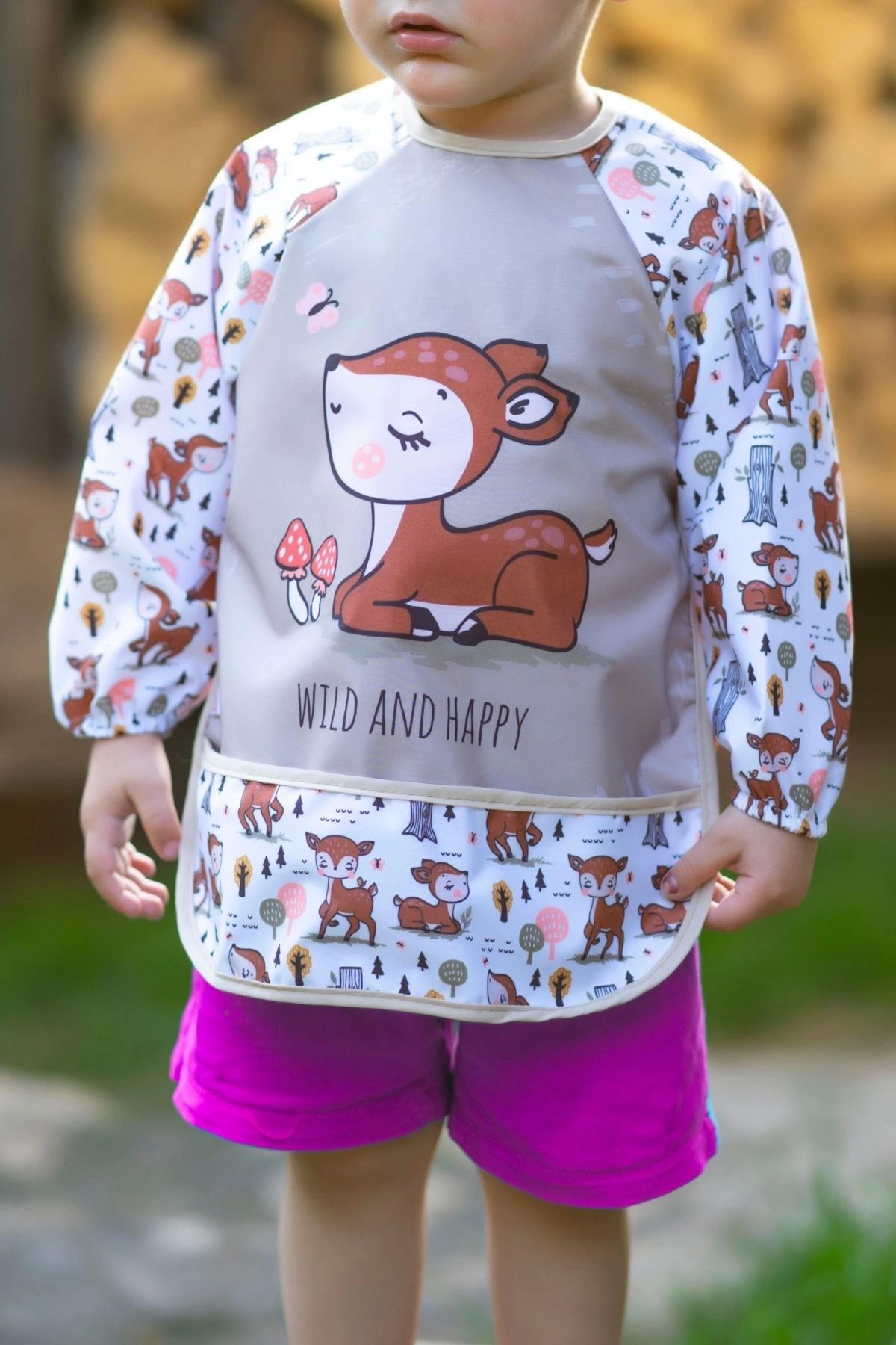 YUKOBABY-مريلة طعام للأطفال من Wild And Happy Deer بأكمام طويلة للجنسين من عمر 0 إلى 2 سنة 2