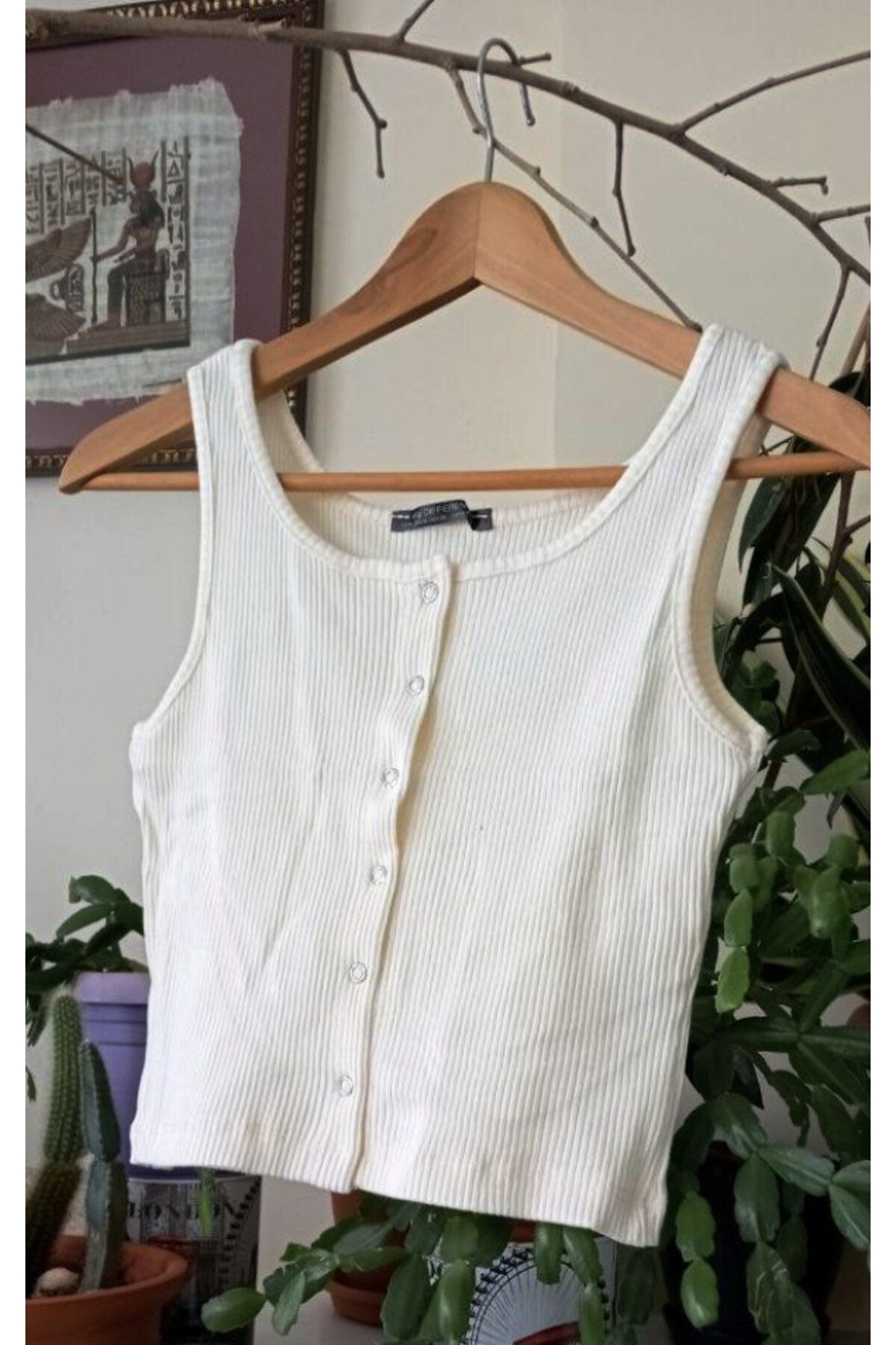 MODA Kadın Çıtçıt Kapamalı Esnek Süper Crop Halter Yaka Fitilli Örme Bluz