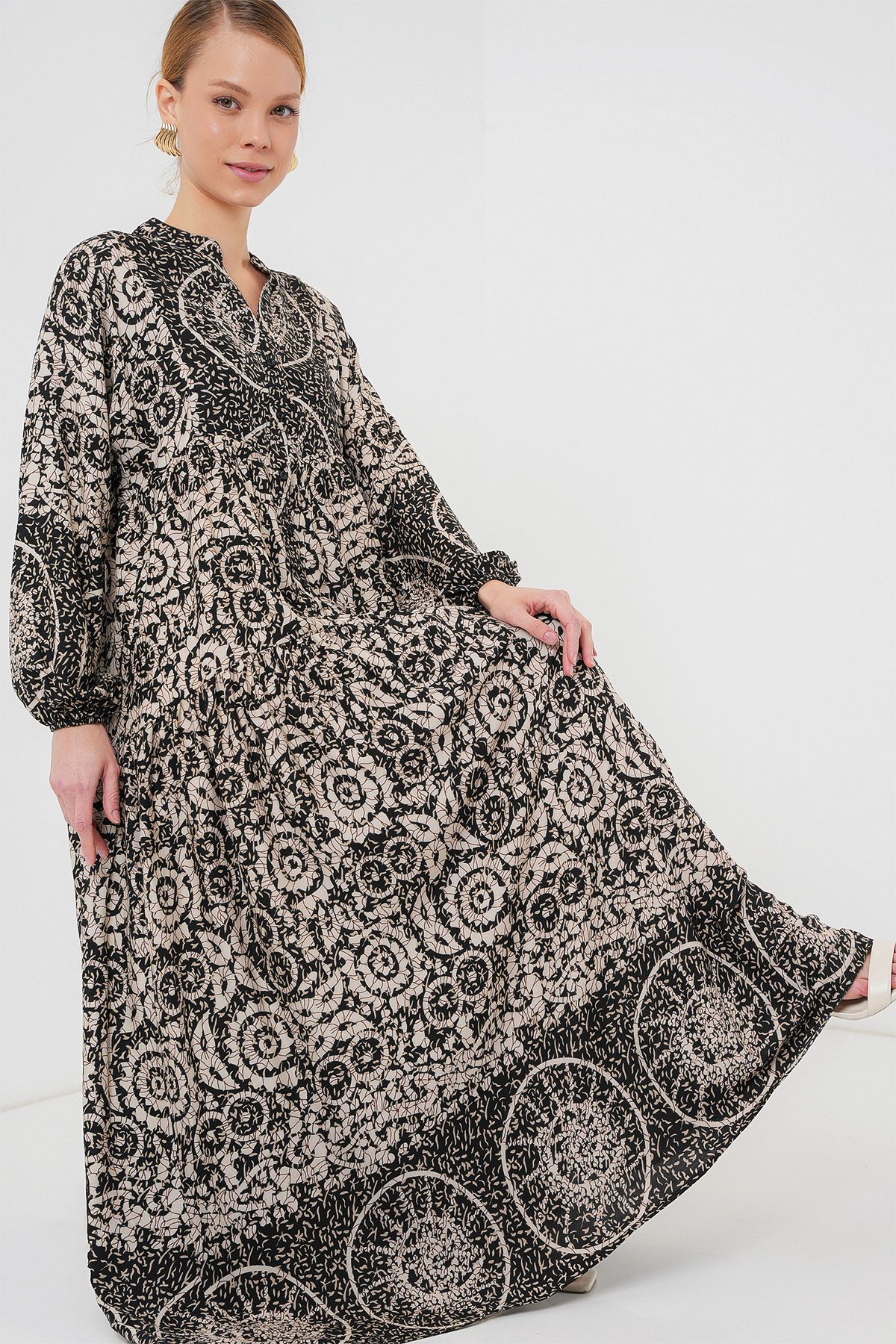 Bigdart-Black 9 Authentic Patterned Hijab Dress 2