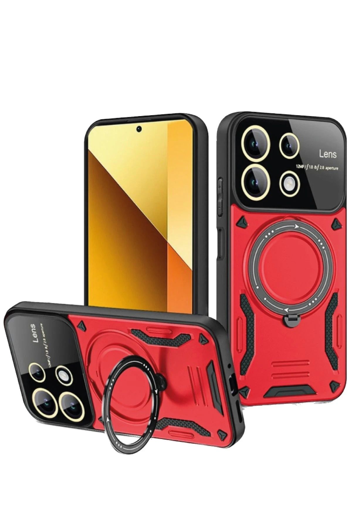 NewFace Xiaomi Redmi Note 13 4G Kılıf Joy Lens Standlı Kapak - Kırmızı FERRG