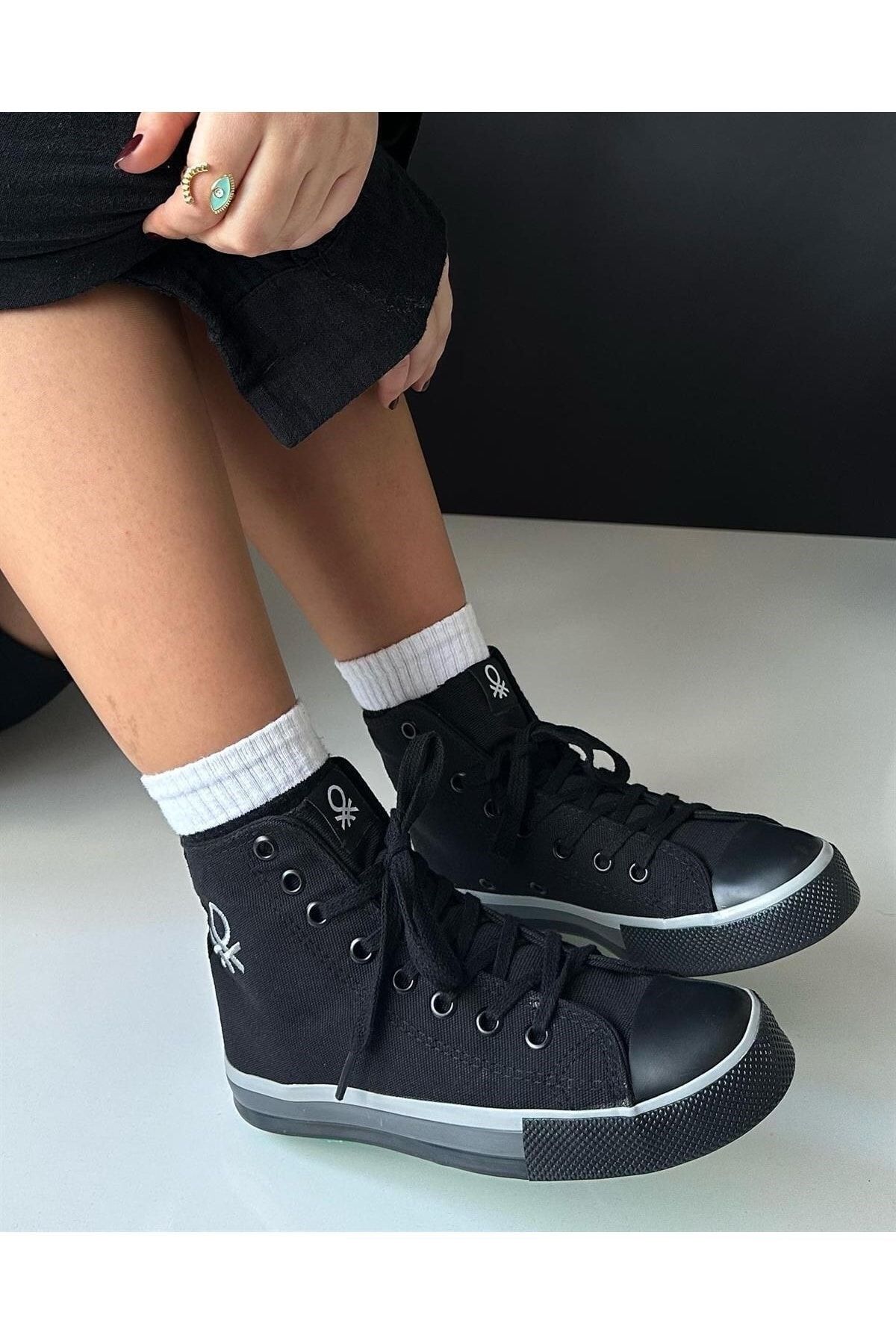 Benetton Günlük Canvas Bağcıklı Unisex Spor Ayakkabı Siyah/Gri Sneaker