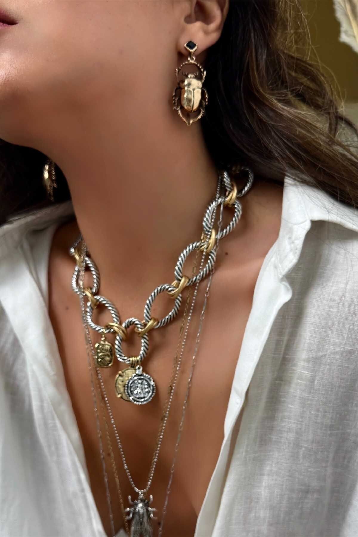 BYP Atelier 2 Renkli Charmlı Zincir Kolye Silver-Gold