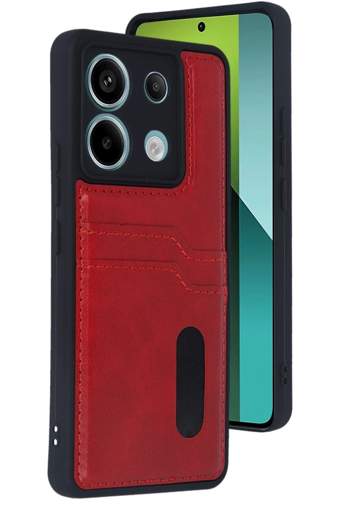 NewFace Xiaomi Redmi Note 13 Pro 5G Kılıf Sara Kartvizitli Deri Kılıf - Kırmızı NRMSA
