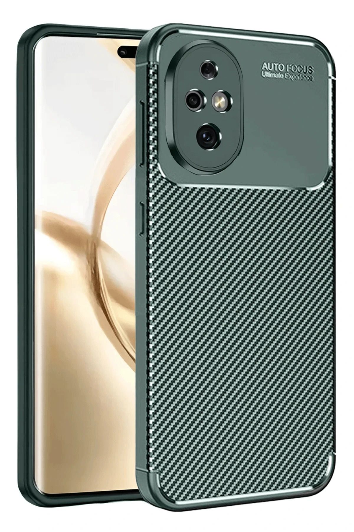 NewFace Honor 200 Kılıf Auto Focus Karbon Kapak - Koyu Yeşil MRAYD