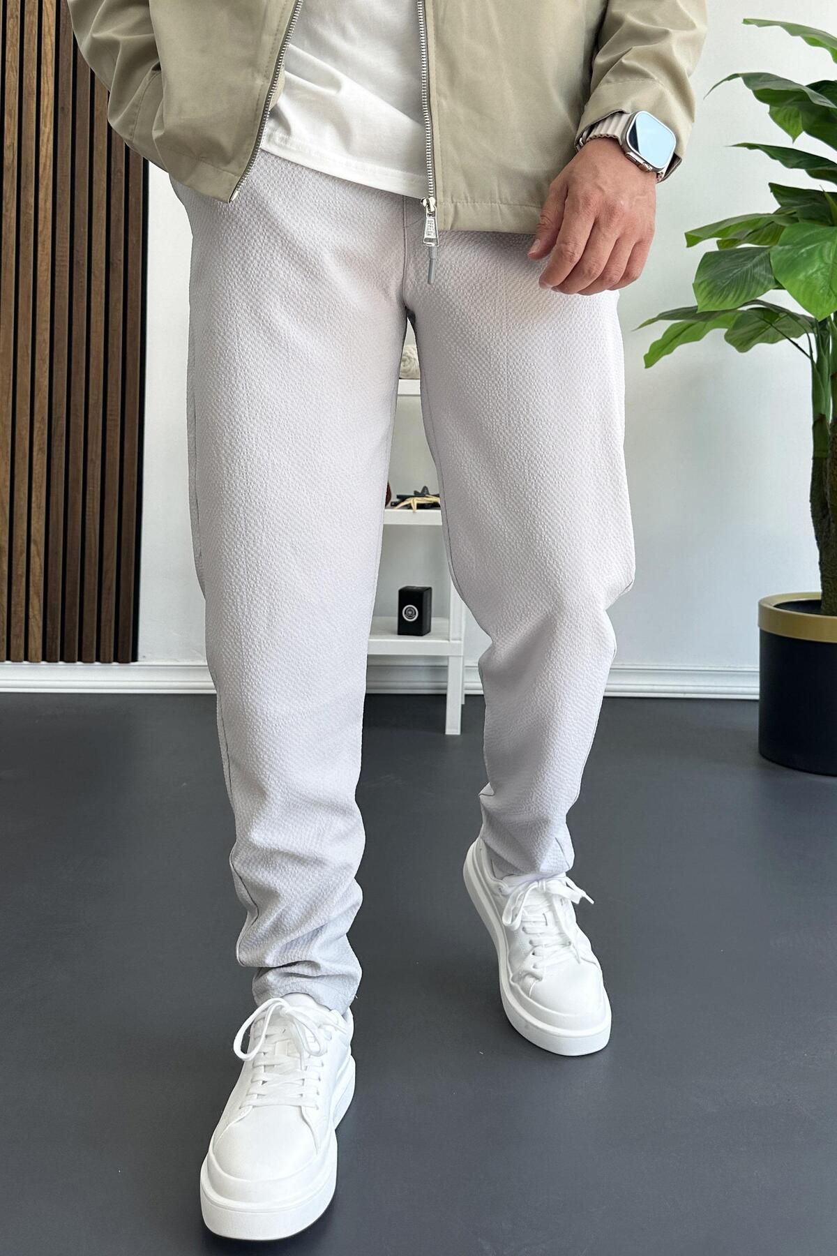 Edwox Erkek Beli Lastikli Gofre Kumaş Jogger Pantolon Gri Edw358