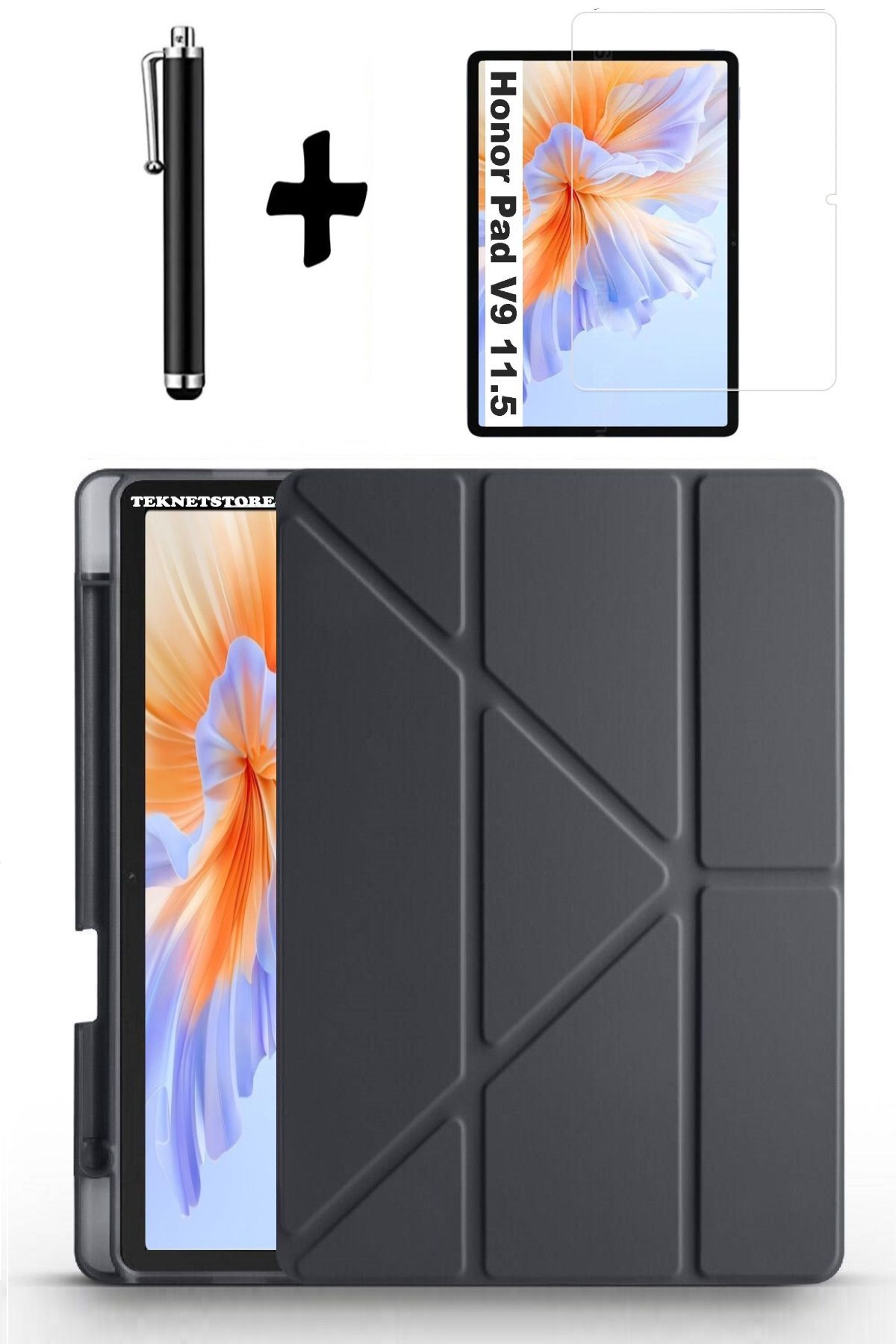 TEKNETSTORE Honor Pad V9 11.5 Inç Uyumlu Kılıf Kalem Bölmeli Standlı Kılıf + Ekran Koruyucu + Kalem 3'lü Set