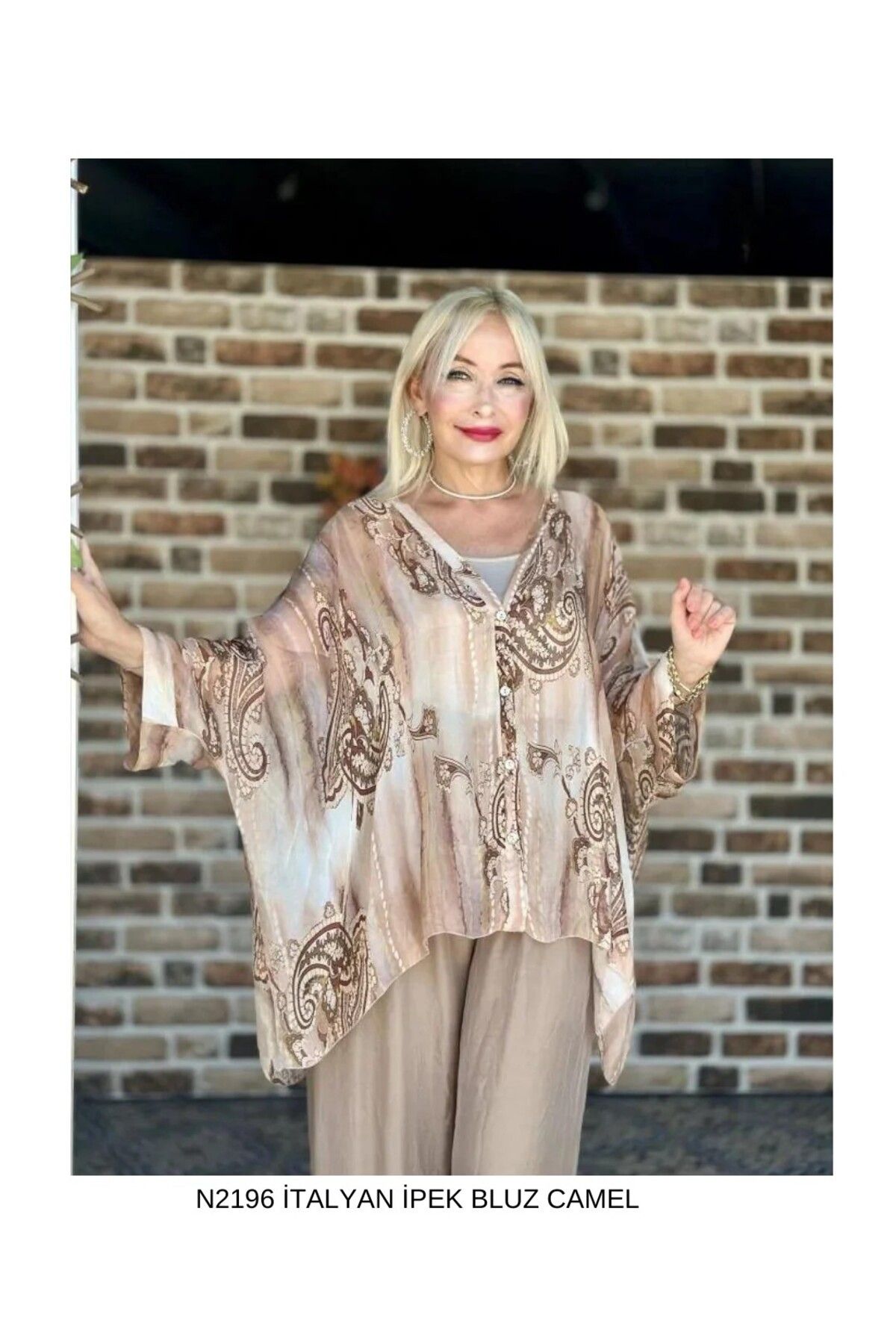 Punta Otantik Nb502003 İtalyan İpek Bluz Camel
