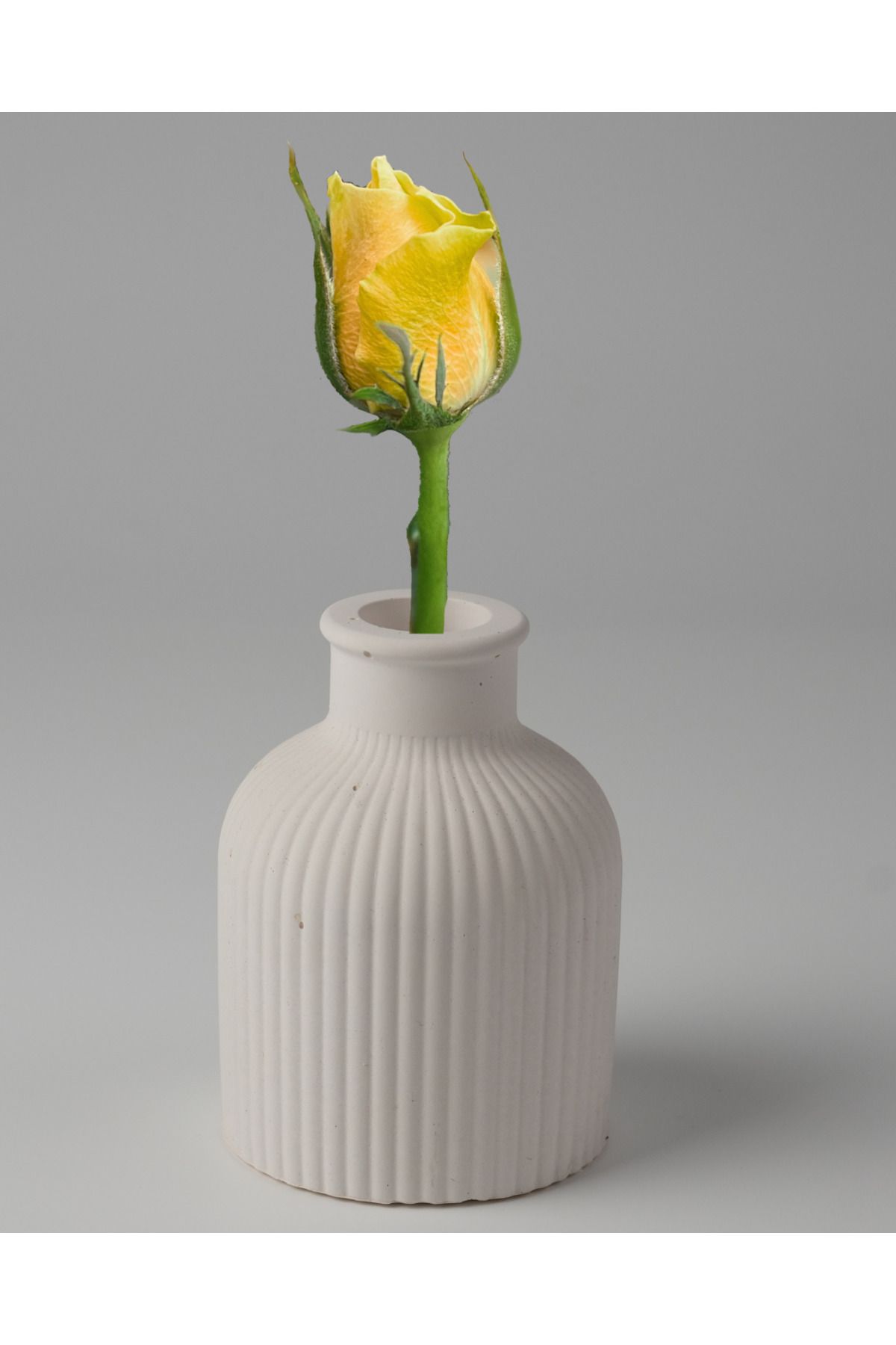 Kaju Creative Dekoratif Beton Vazo Küçük Boy - Çizgi Desenli - 9,5x6,5 - Kuru Çiçek - Dekoratif Çiçek Vazosu