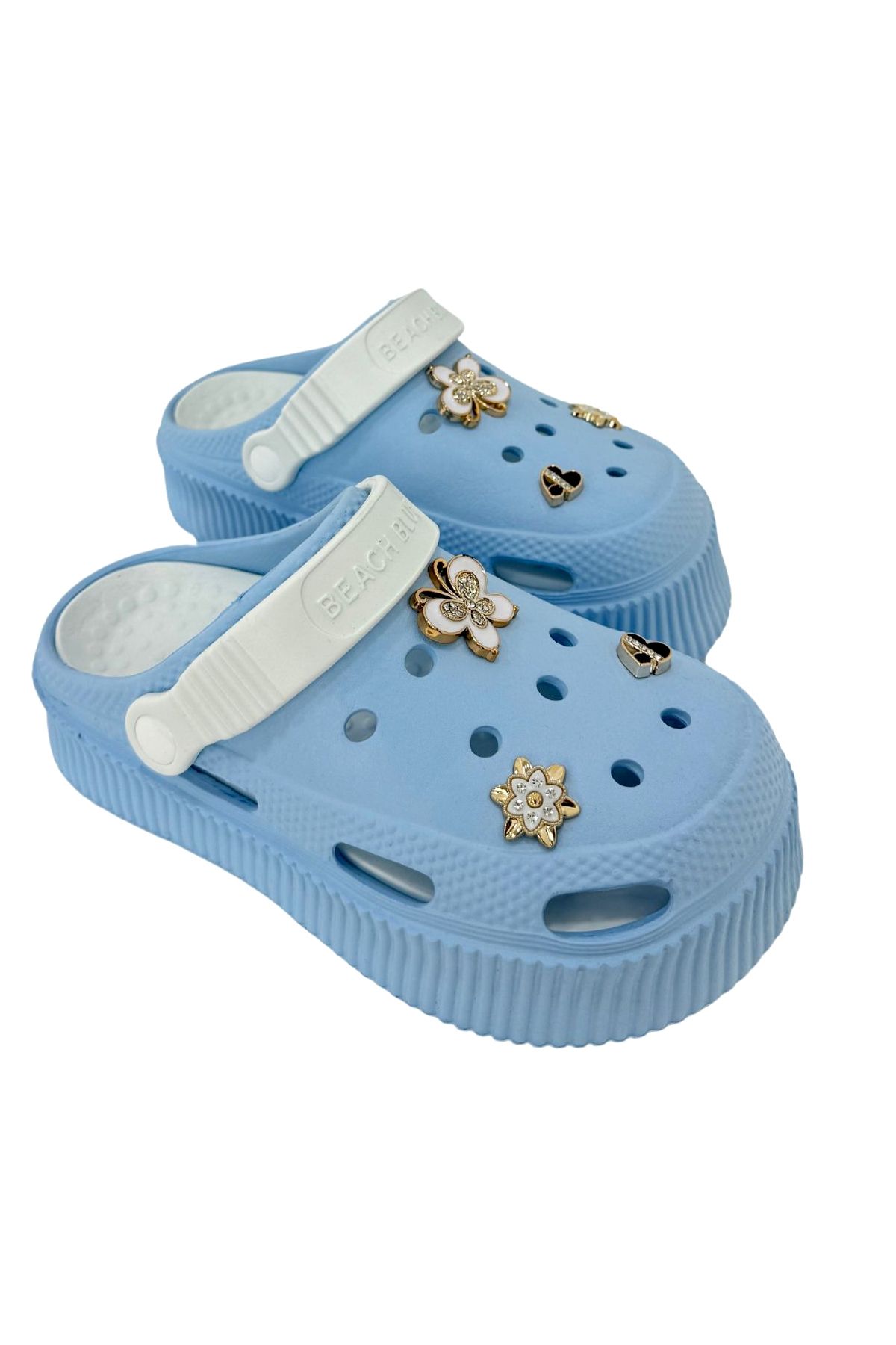 Elvin Shoe Kadın Terlik - Mavi Ortopedik Tabanlı Taşlı Günlük