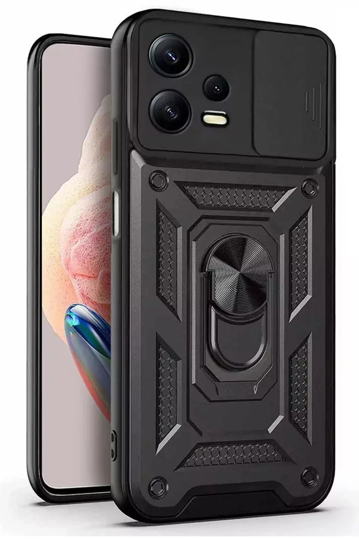 NewFace Xiaomi Poco X5 Pro 5G Kılıf Pars Lens Yüzüklü Silikon - Siyah MRAYD