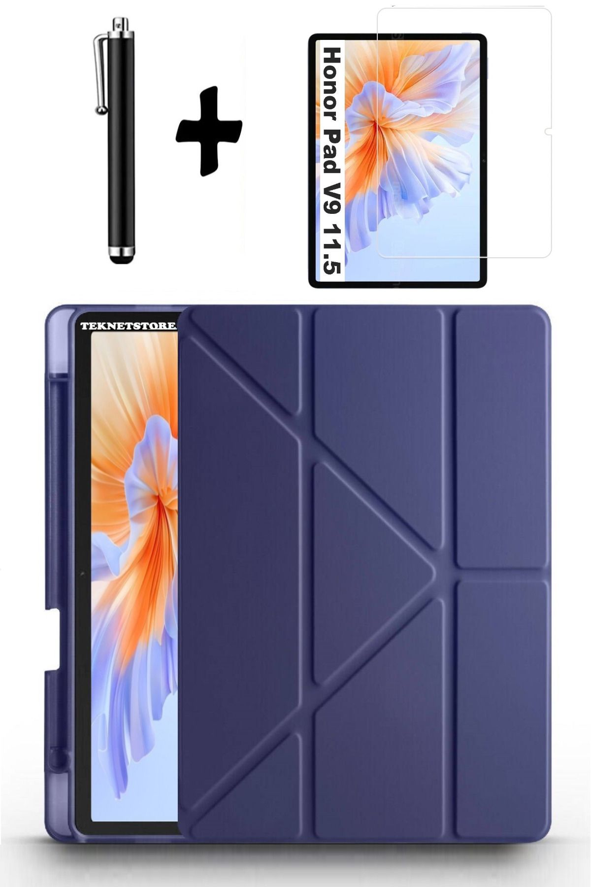 TEKNETSTORE Honor Pad V9 11.5 Inç Uyumlu Kılıf Kalem Bölmeli Standlı Kılıf + Ekran Koruyucu + Kalem 3'lü Set