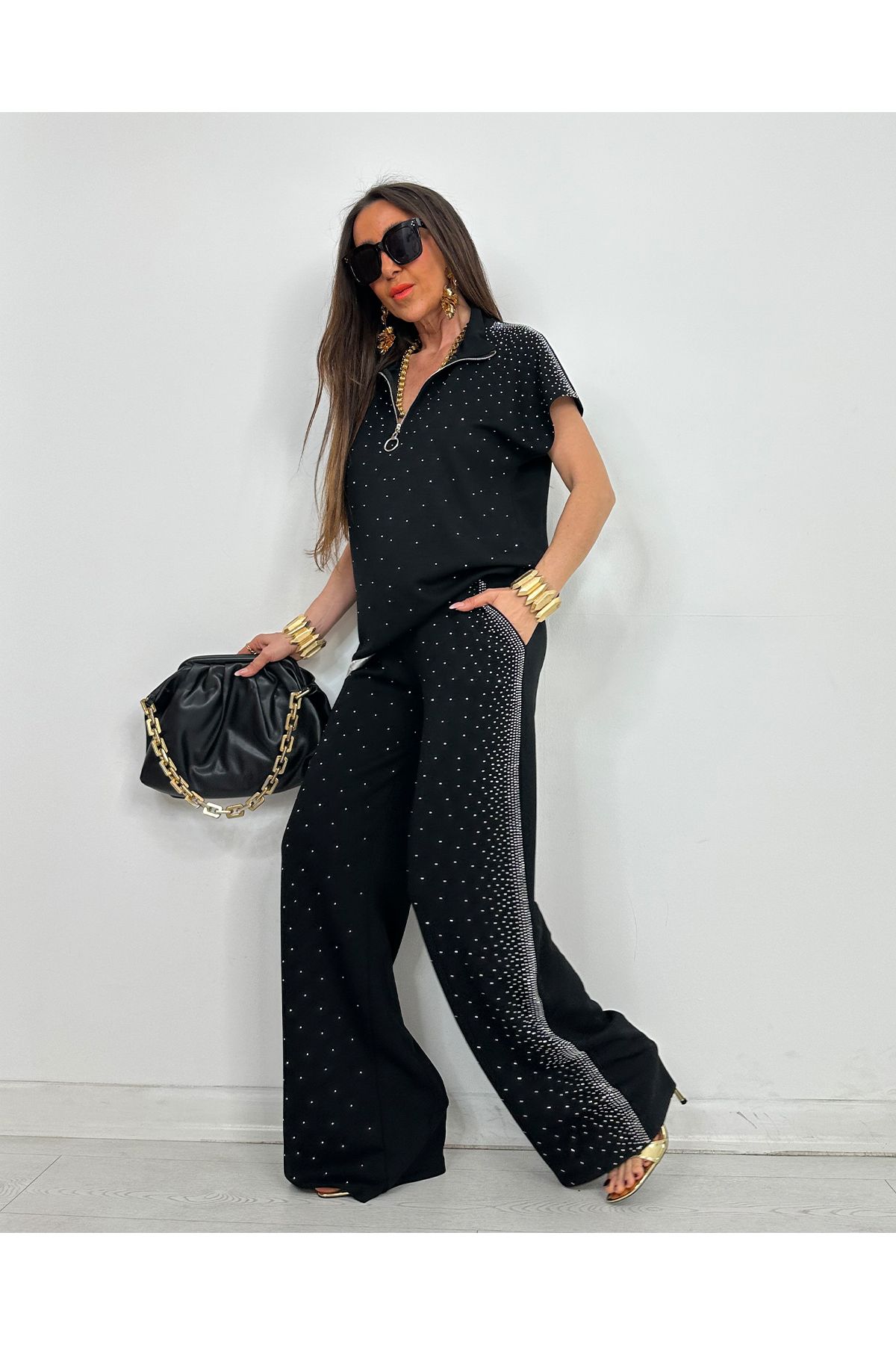 My Sista REYNA TAŞLI PANTOLONLU TAKIM SİYAH