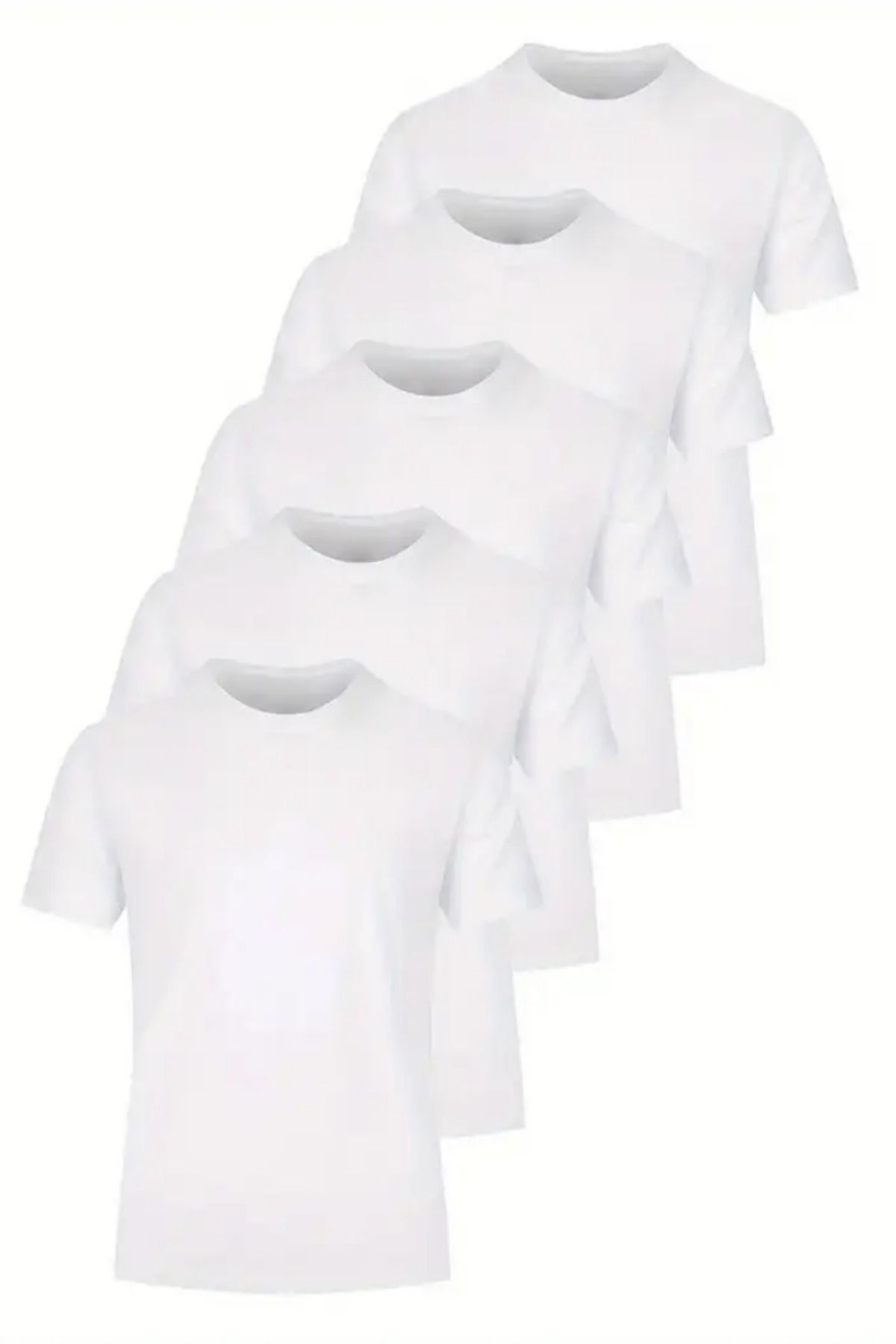Tarz Cool Erkek Beyaz %100 Pamuk 5 Li T-shirt Paketi