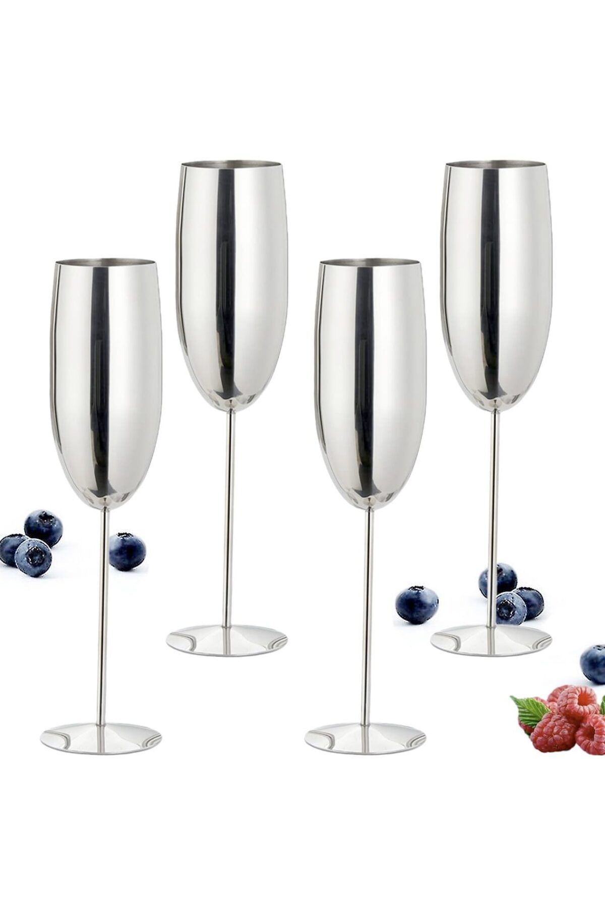 Quasar & Co. Set 4 Pahare Sampanie, Quasar & Co. , Otel Inoxidabil, H 25 Cm, 260 Ml, Argintiu - Mărime unică