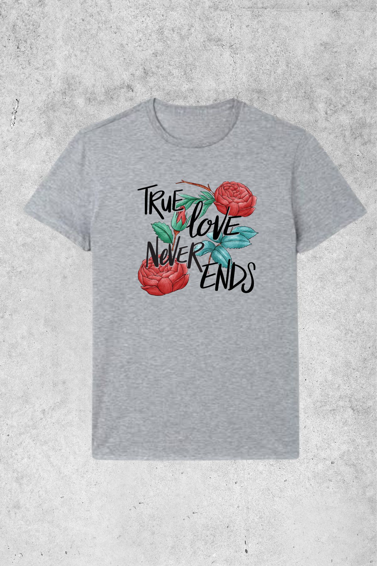 MOLICO BASİC UNISEX kısa kollu sıfır yaka TRUE LOVE baskılı tshirt