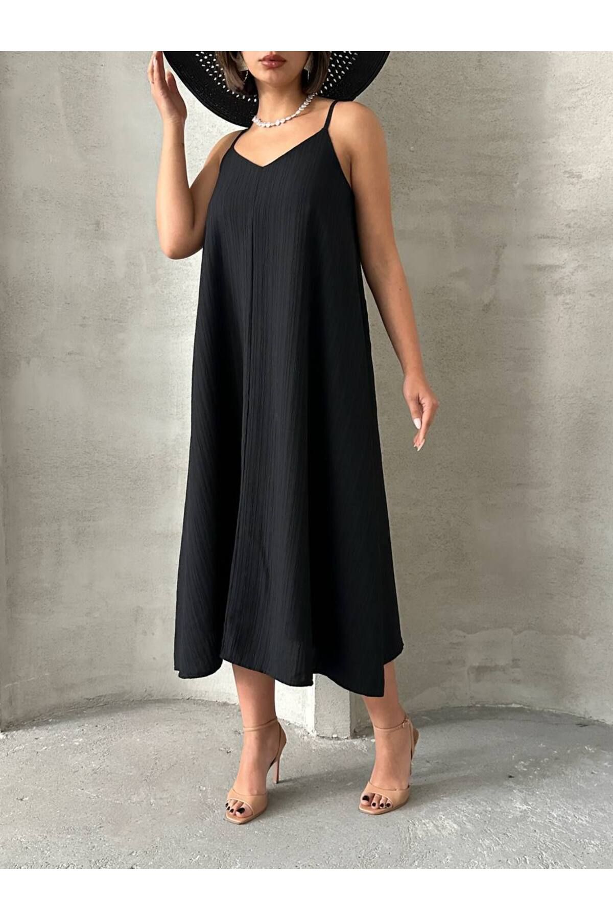 İLKCET MODA İç Astarlı Ayarlanabilir Askı Salaş Kadın Elbise