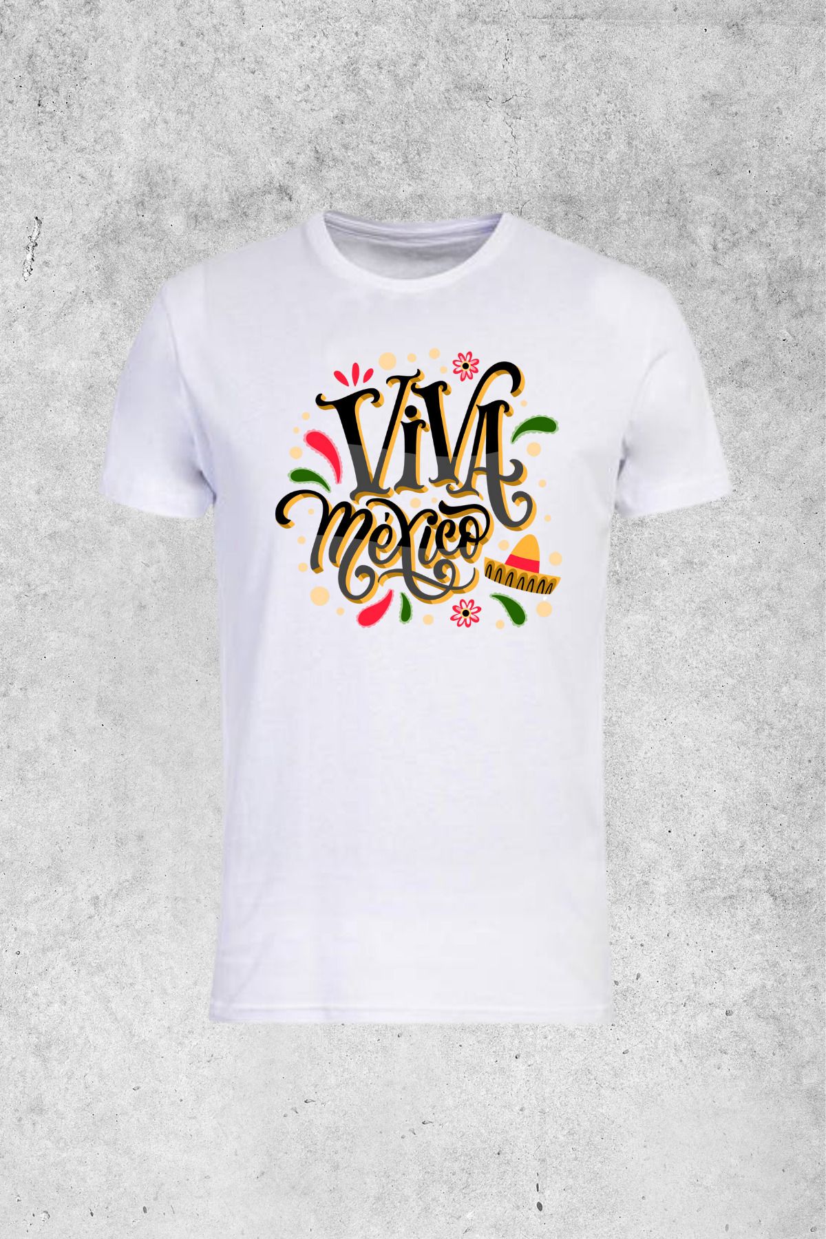 MOLICO Basic unsiex kısa kollu sıfır yaka VİVA MEXİCO baskılı tshirt