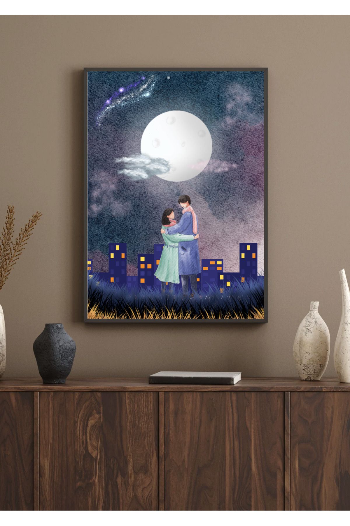 vinnie sanat Romantik Çift Çerçeveli Ahşap Tablo