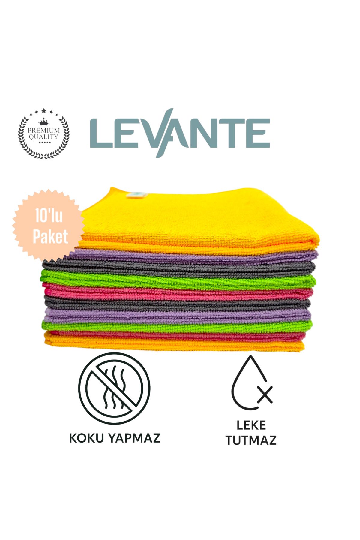 Levante Klasik Mikrofiber 10'lu Temzilik Seti | Çok Amaçlı Kullanım | Leke Tutmaz | Koku Yapmaz