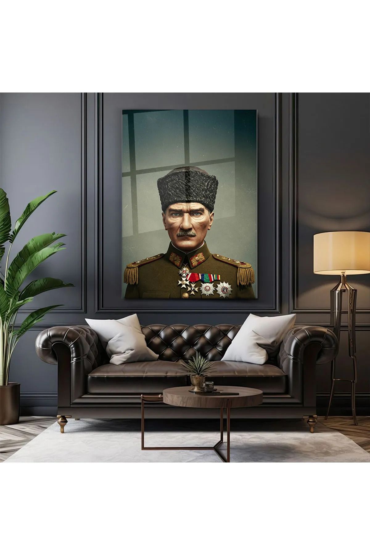 PoyKilArt Cam Tablo - MUSTAFA KEMAL ATATÜRK BAŞ KUMANDAN - Duvar dekorasyonu - Ofis dekorasyonu - DK
