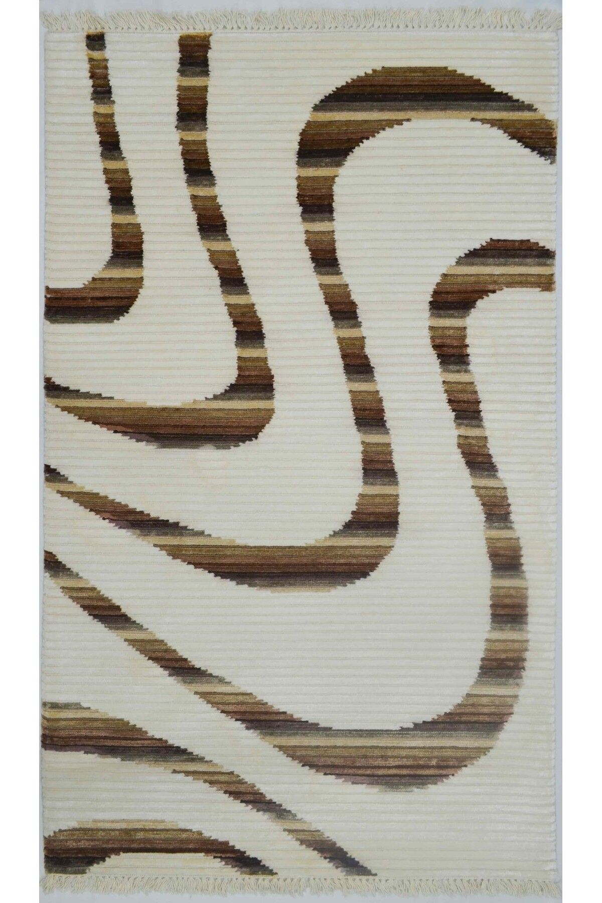 Handmade Yüksek Kalite Yünden El Dokuma Krem ve Kahverengi Renk Nepal Halısı 80x150 cm (1.2 m²)