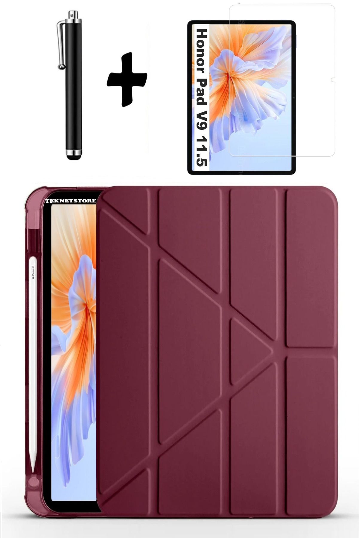 TEKNETSTORE Honor Pad V9 11.5 Inç Uyumlu Kılıf Kalem Bölmeli Standlı Kılıf + Ekran Koruyucu + Kalem 3'lü Set