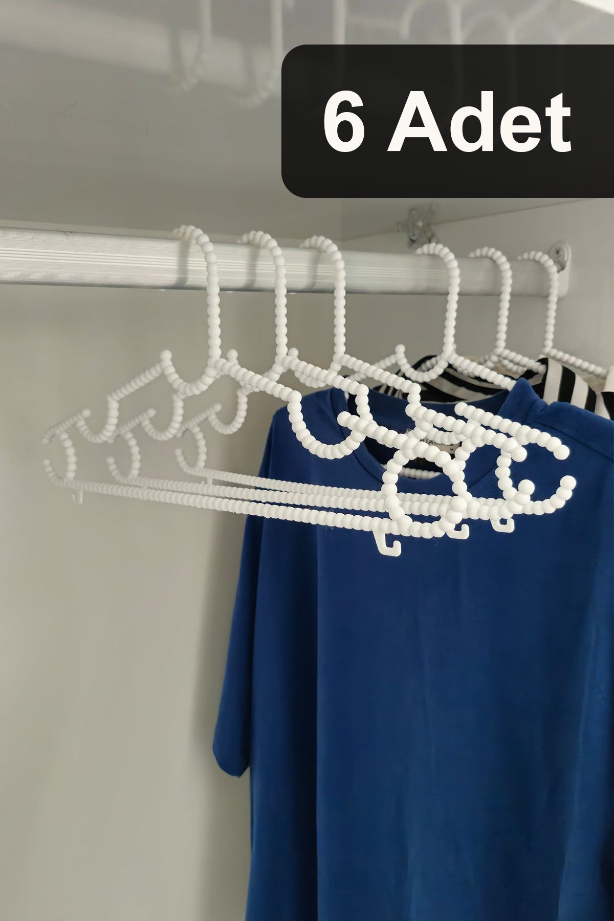 Fesya Home 6 Adet Plastik Boncuk Askı Elbise Kıyafet ve Gömlek Askısı - Beyaz