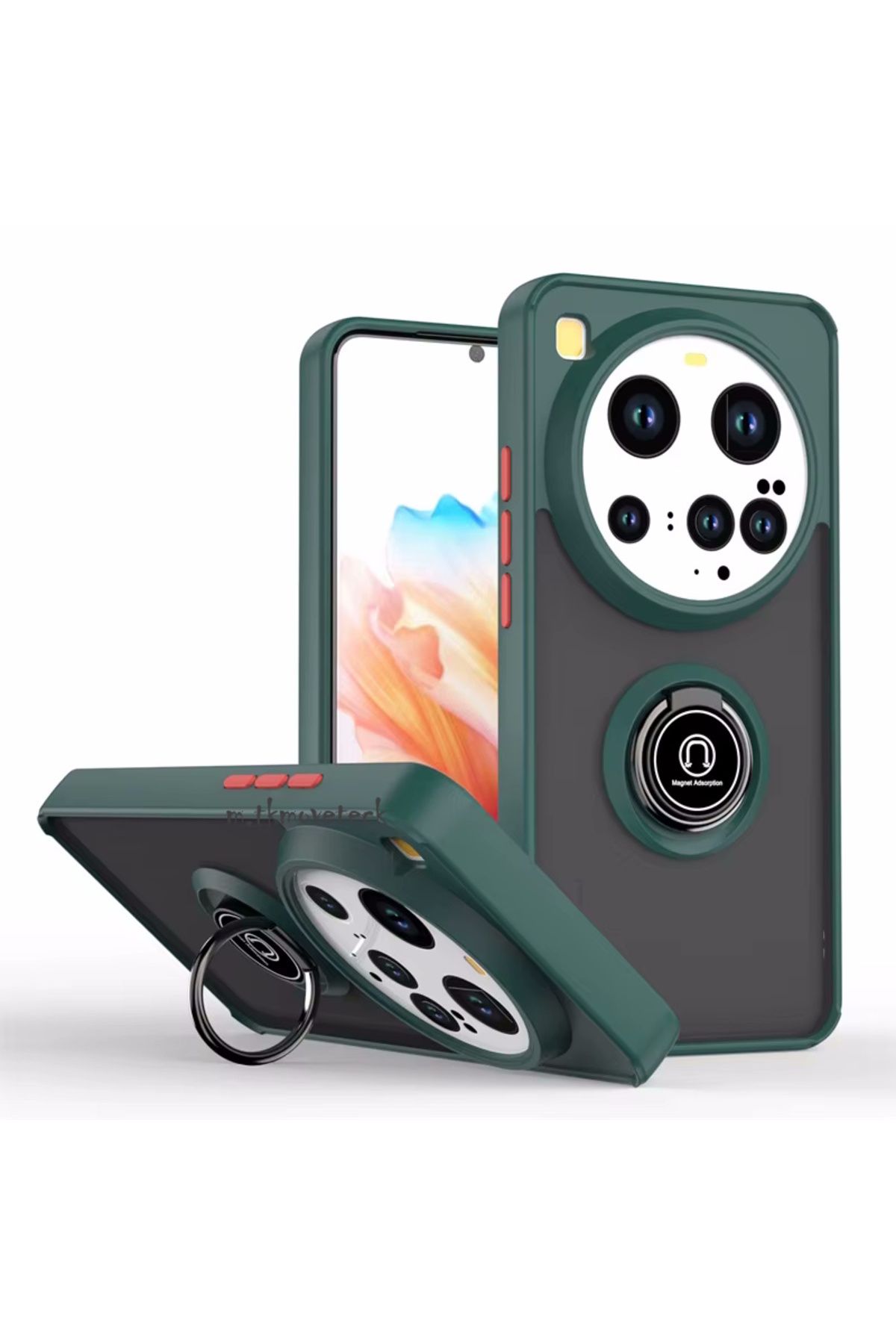 m.tk moveteck Xiaomi Mi 15 Ultra Kılıf Mat Parmak izi Yapmaz Renkli Tuşlu 360 Yüzüklü Standlı Zırh Sert Kapak