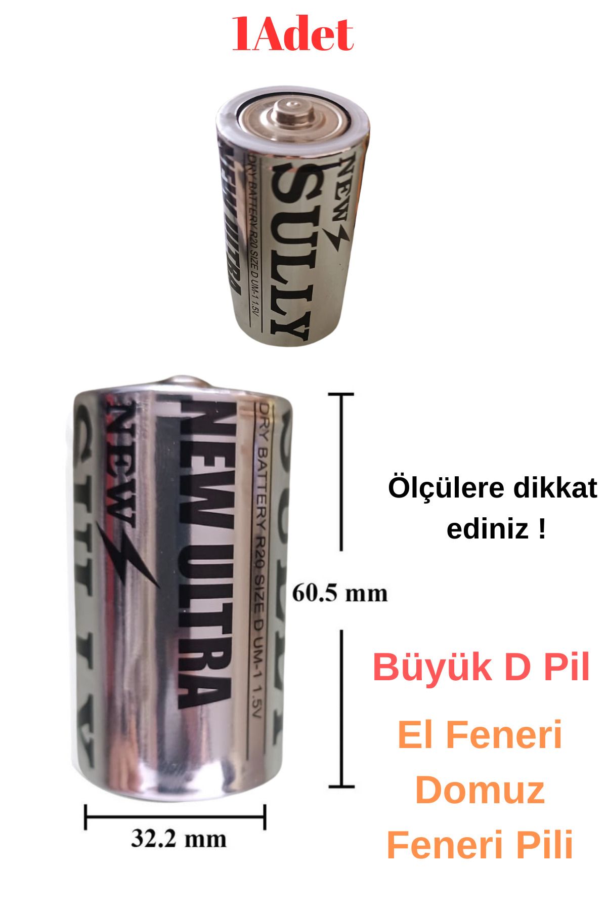 Janva 1 adet D Pil El Feneri Radyo Domuz Feneri Pili Ölçüyü dikkate alınız (32mmx60mm)