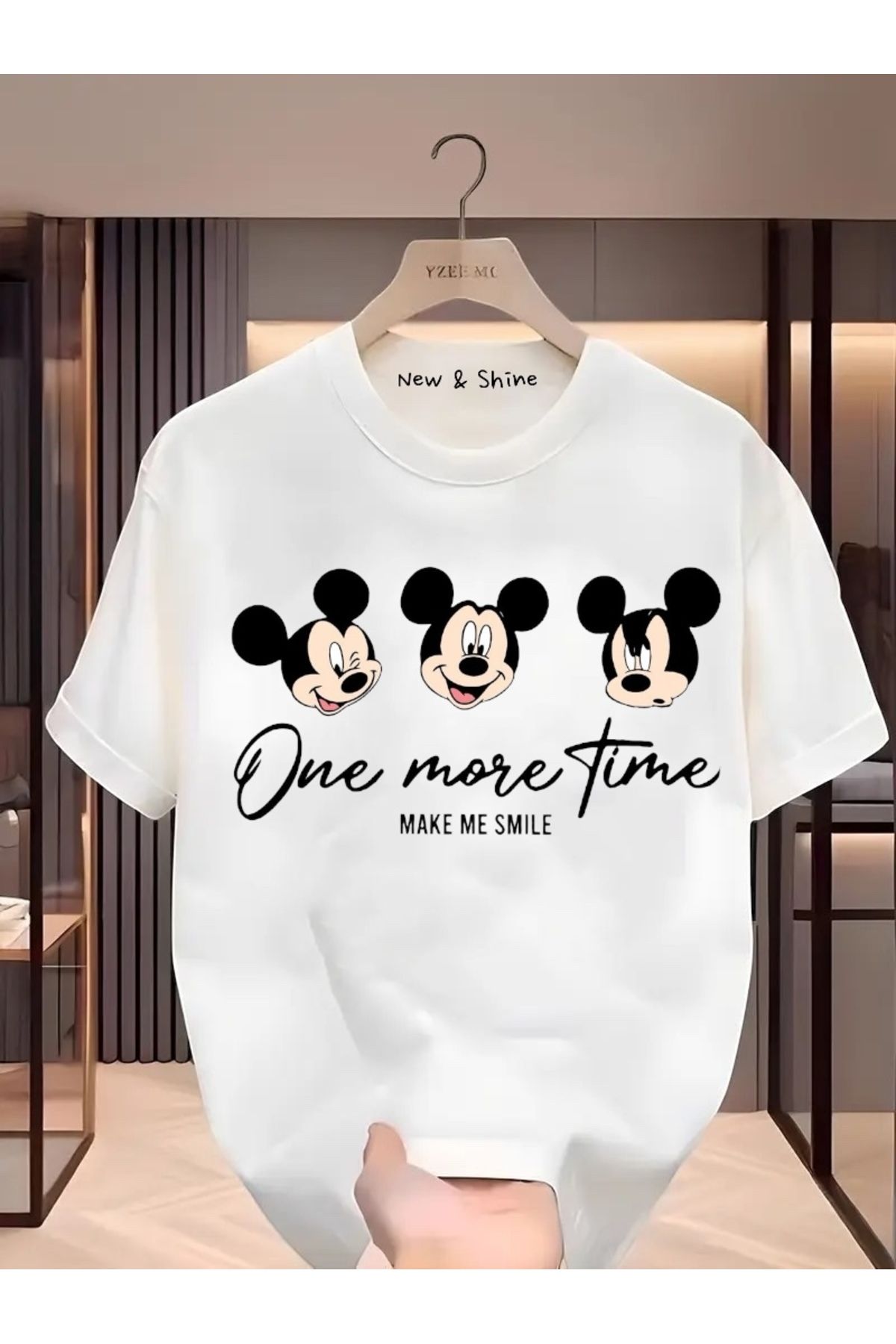 New Shine Mickey Mouse Baskılı Büyük Beden Oversize T-Shirt