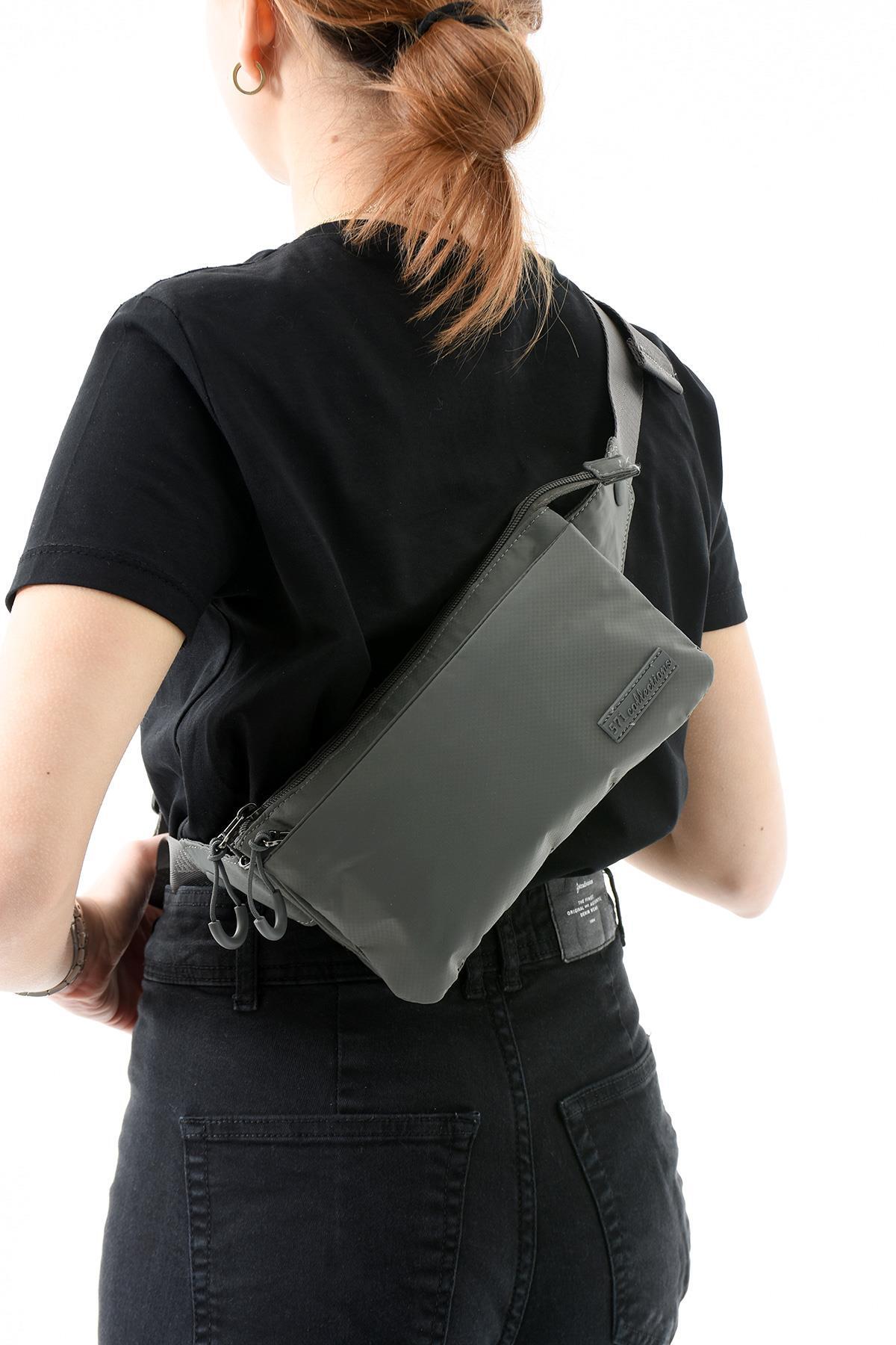 571 Collections Çanta Çok Cepli Bel Çantası Unisex Gri (Model: 571-13-9R) görsel 3