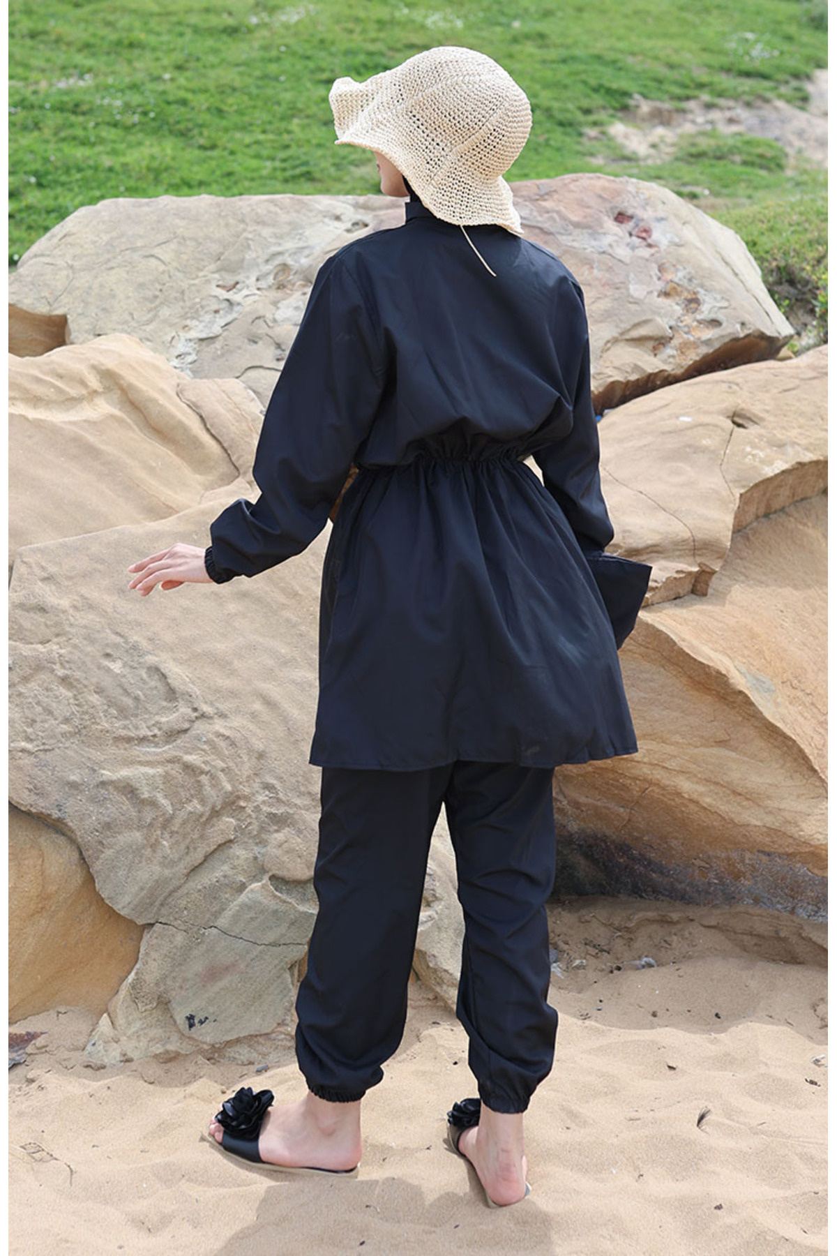 sefamerve-Sultan Beli Elastische Tasche Hijab Badeanzug 2038-01 Schwarz 5