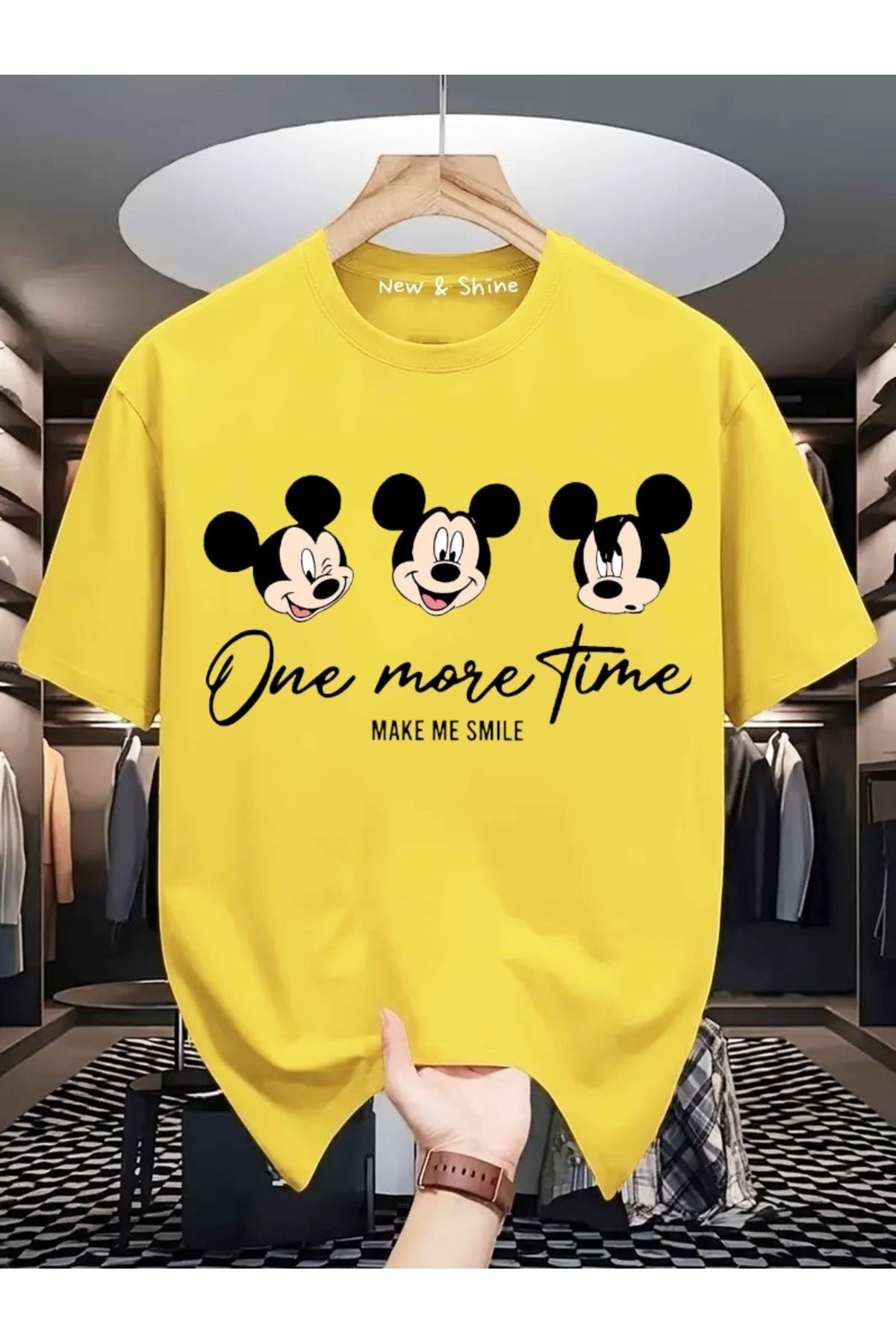 New Shine Mickey Mouse Baskılı Oversize T-Shirt