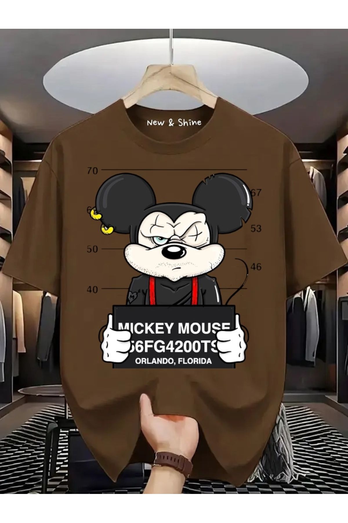 New Shine Mickey Mouse Baskılı Büyük Beden Oversize T-Shirt