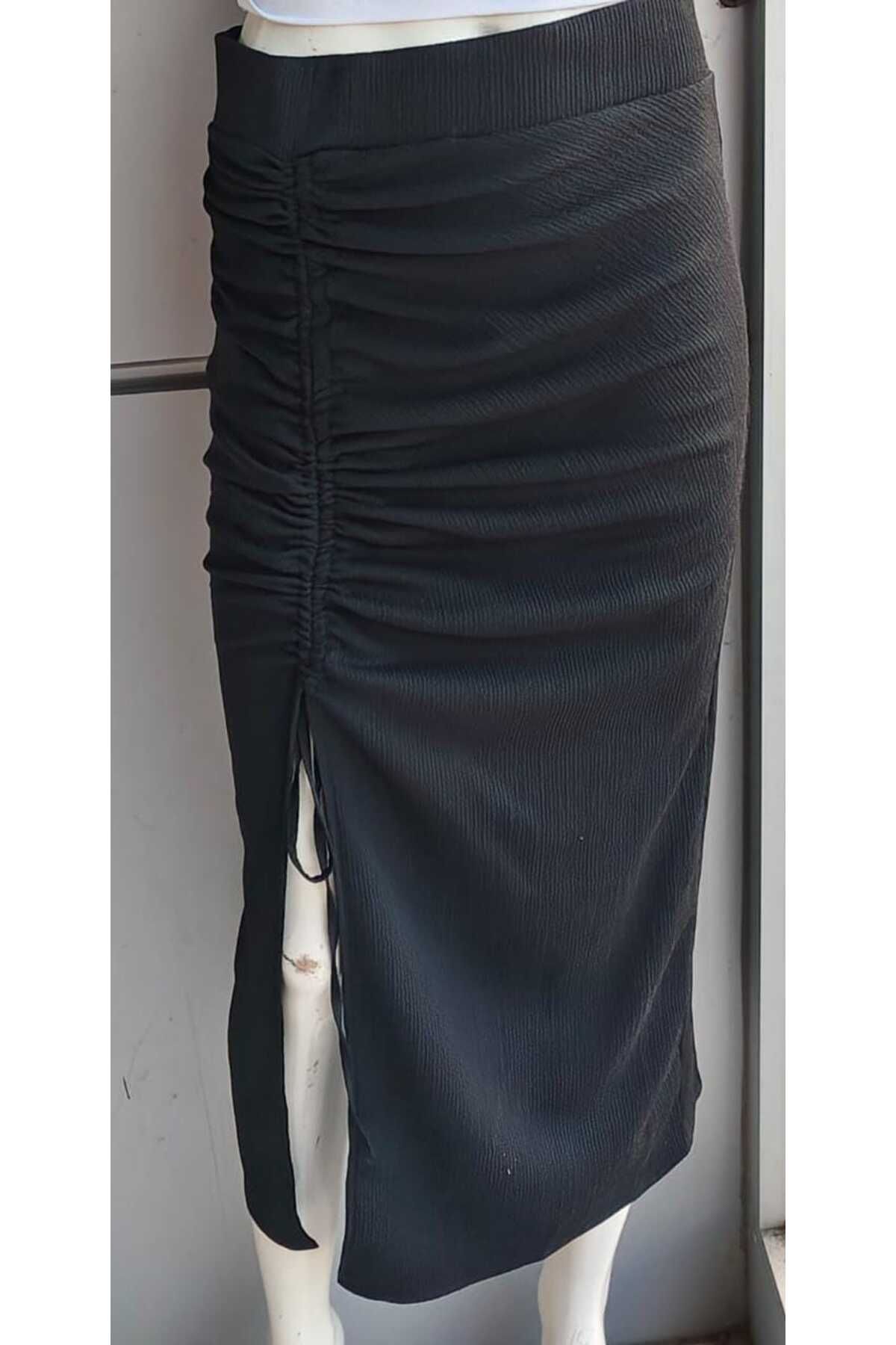 Maison La Femme Kadın Etek Ayarlanabilir Büzgülü Yırtmaçlı Maxi Boy