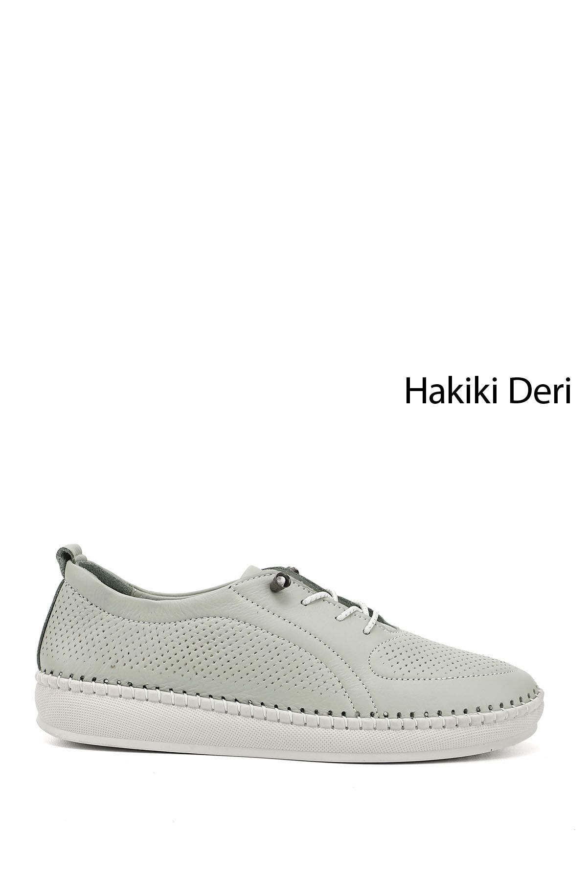 GÖNDERİ(R) Kadın / Kız Su Yeşili Lastik Bağcıklı Hakiki Deri Comfort Ayakkabı