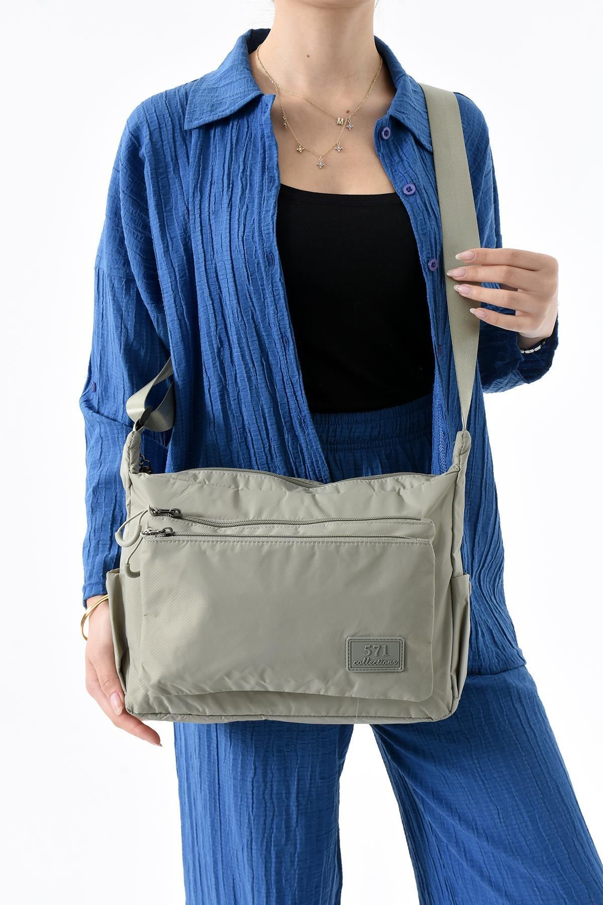 571 Collections Çanta Ultra Hafif Su Geçirmez Çok Cepli Omuz Çantası Vizon (Model: 571-13-9J)