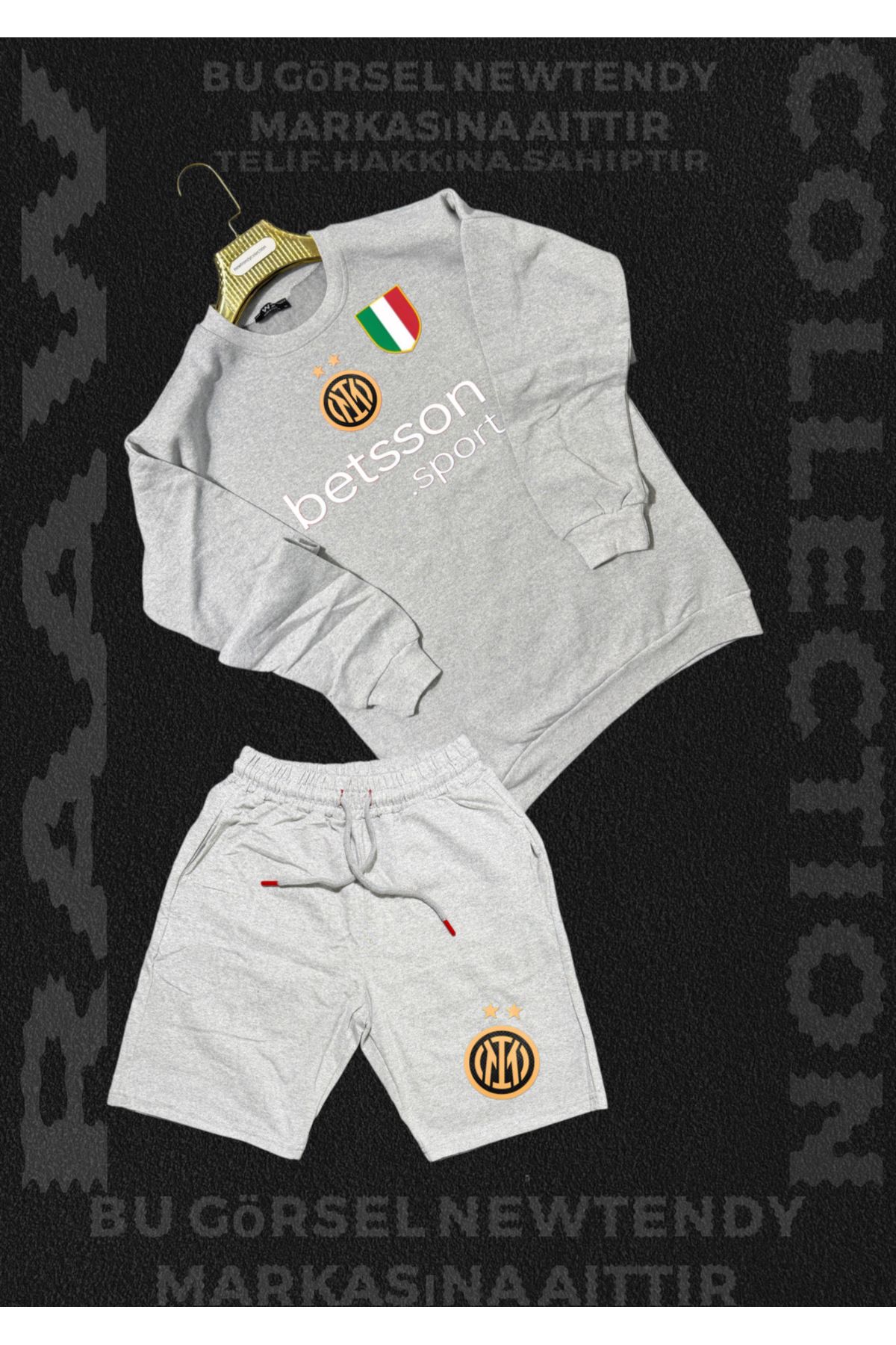 Minikelya Inter Logolu Kapüşonlu Sweatshirt ve yazlık şort Takımı Erkek Taraftar Spor Giyim Seti 2li kombin