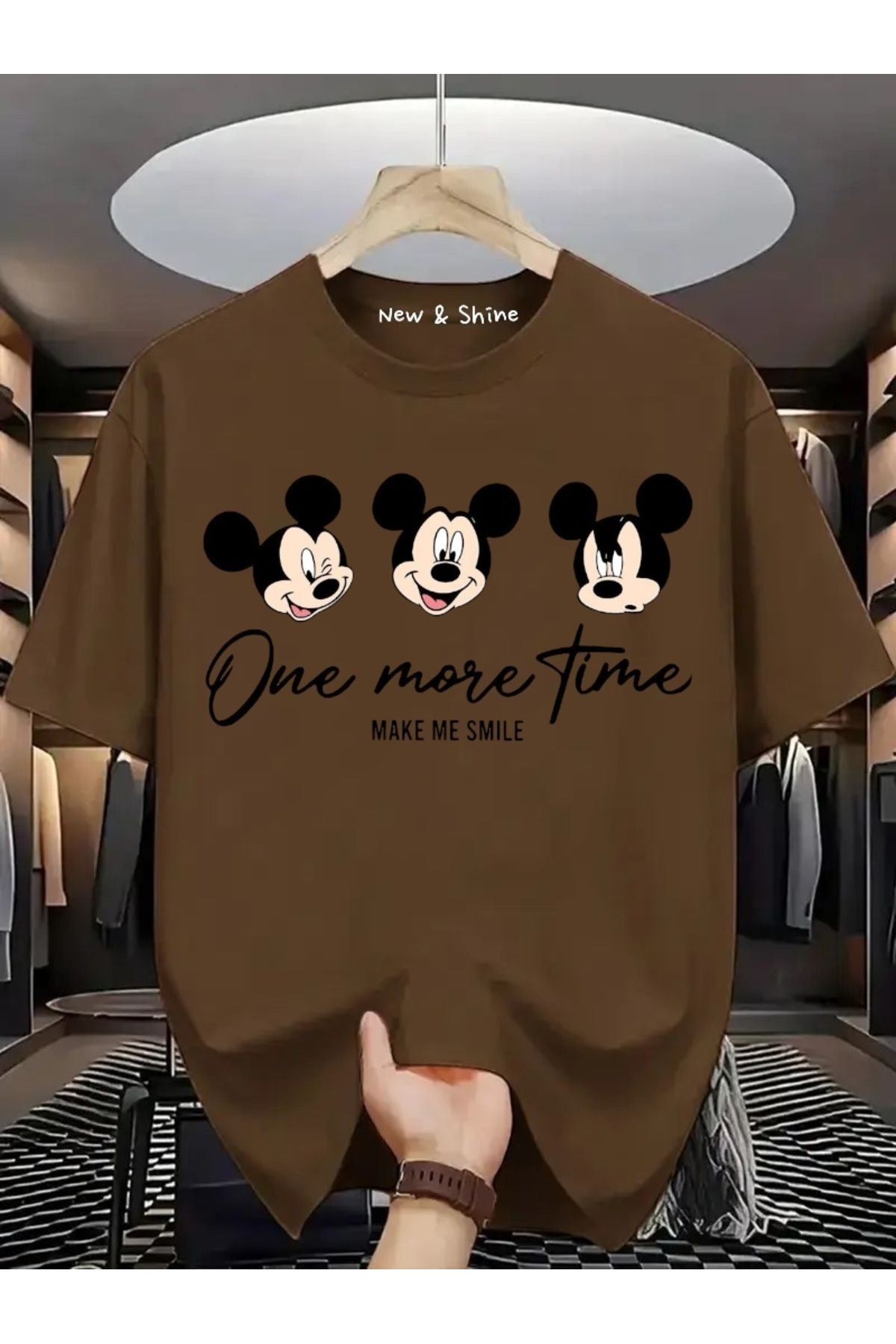 New Shine Mickey Mouse Baskılı Büyük Beden Oversize T-Shirt