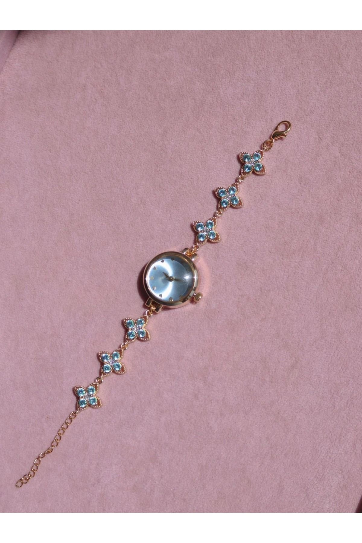Reorah Collection Ocean Blossom Saat-Mavi Taşlı Çiçekli Saat