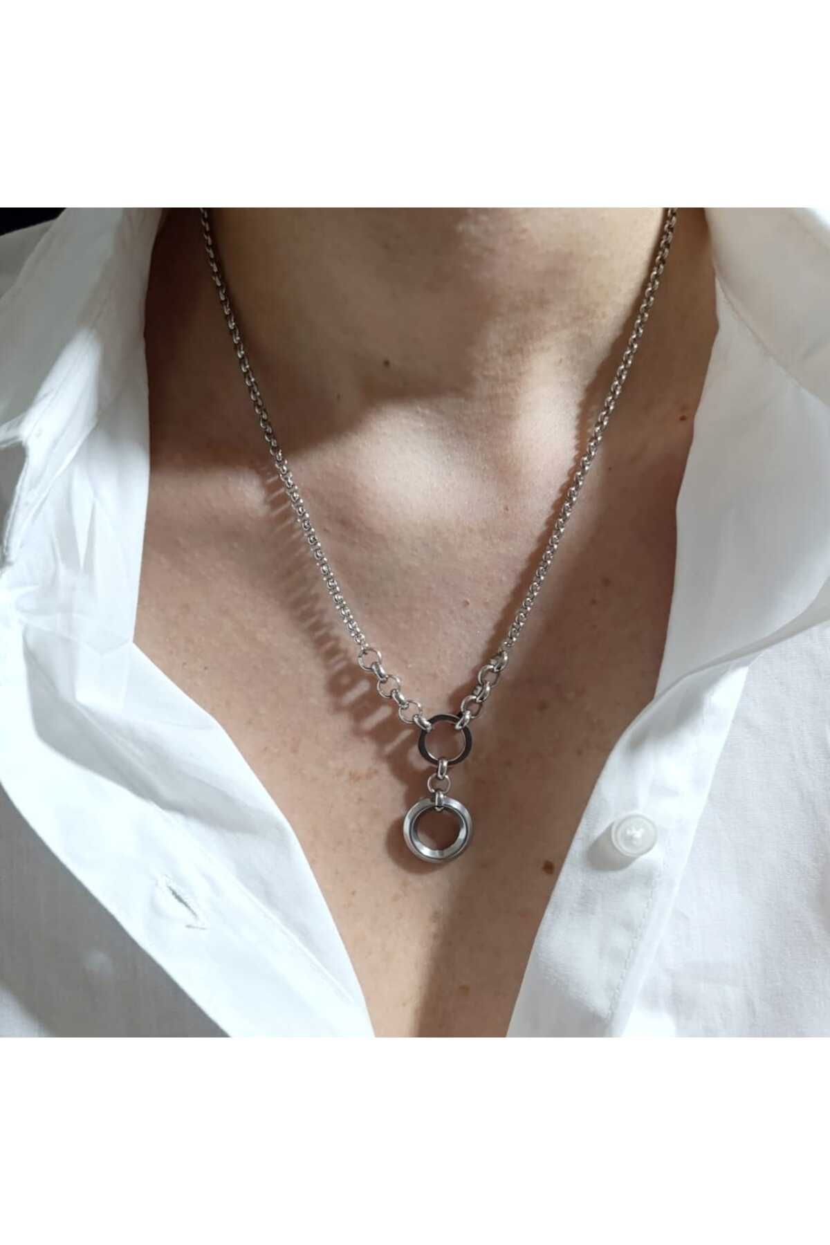 MoS JEWELLERY Halka Uçlu Zincir Kolye - Paslanmaz Çelik