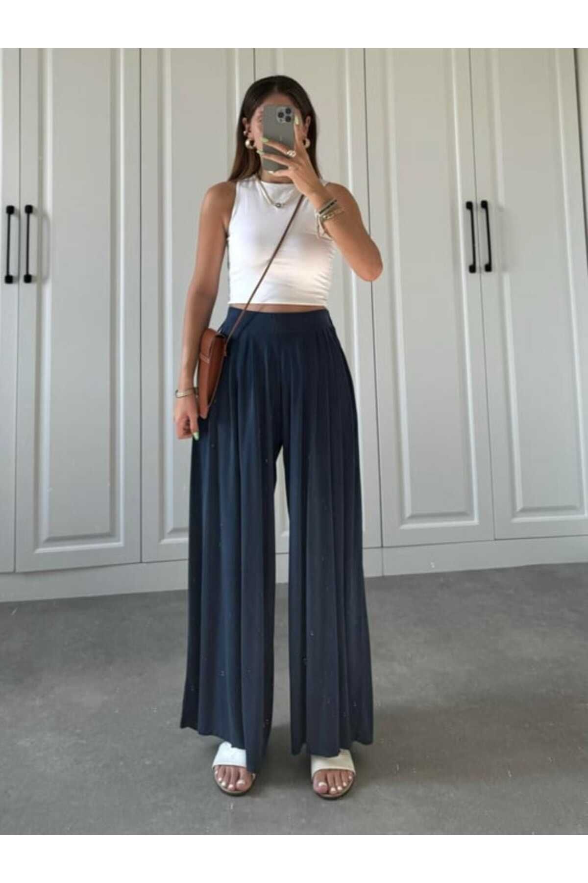 dshee woman Marka Model Pileli Modal Kumaş Pantolon