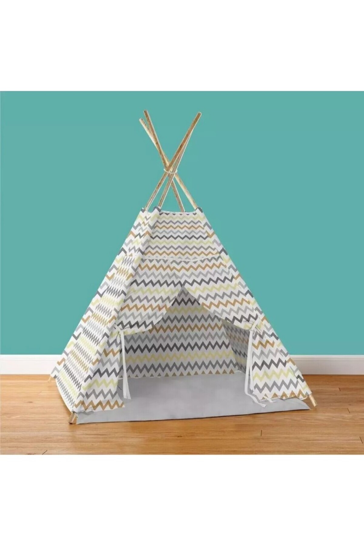 Molie Zikzak Desenli Oyun Çadırı - %100 Pamuk, 75 cm Gürgen Ahşap Direk, Zemin Matı ve Bağlama İpi Seti fotoğrafı 3 (önizleme)
