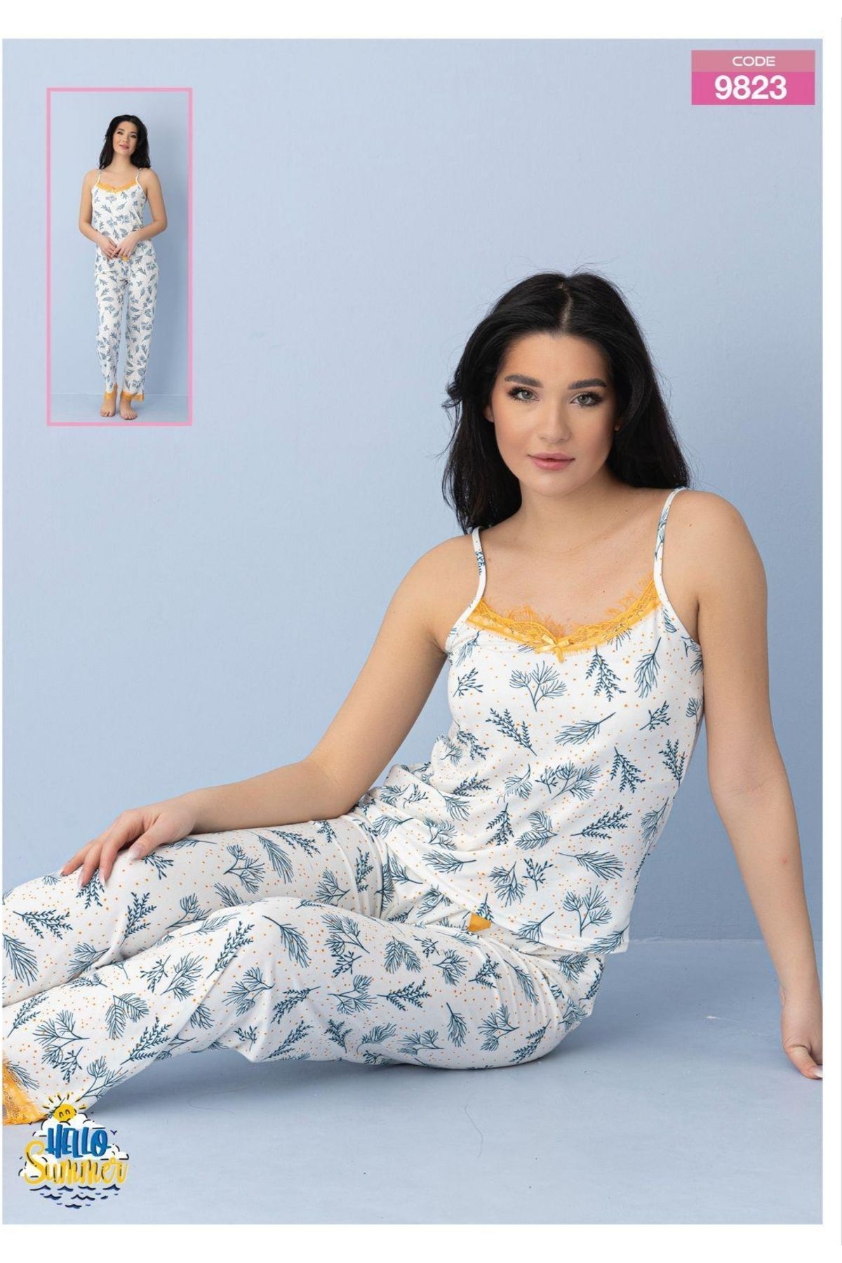 benbarek İp askılı beyaz pijama takımı