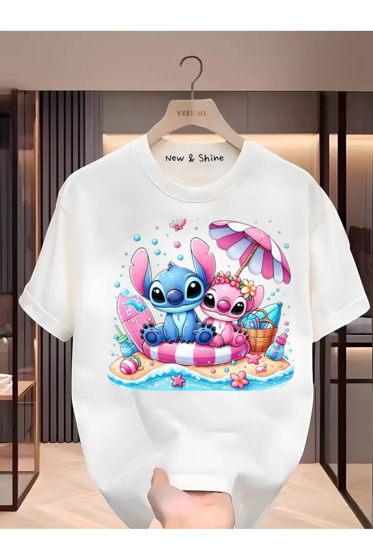 New Shine Stitch ve Angel Baskılı Oversize T-Shirt