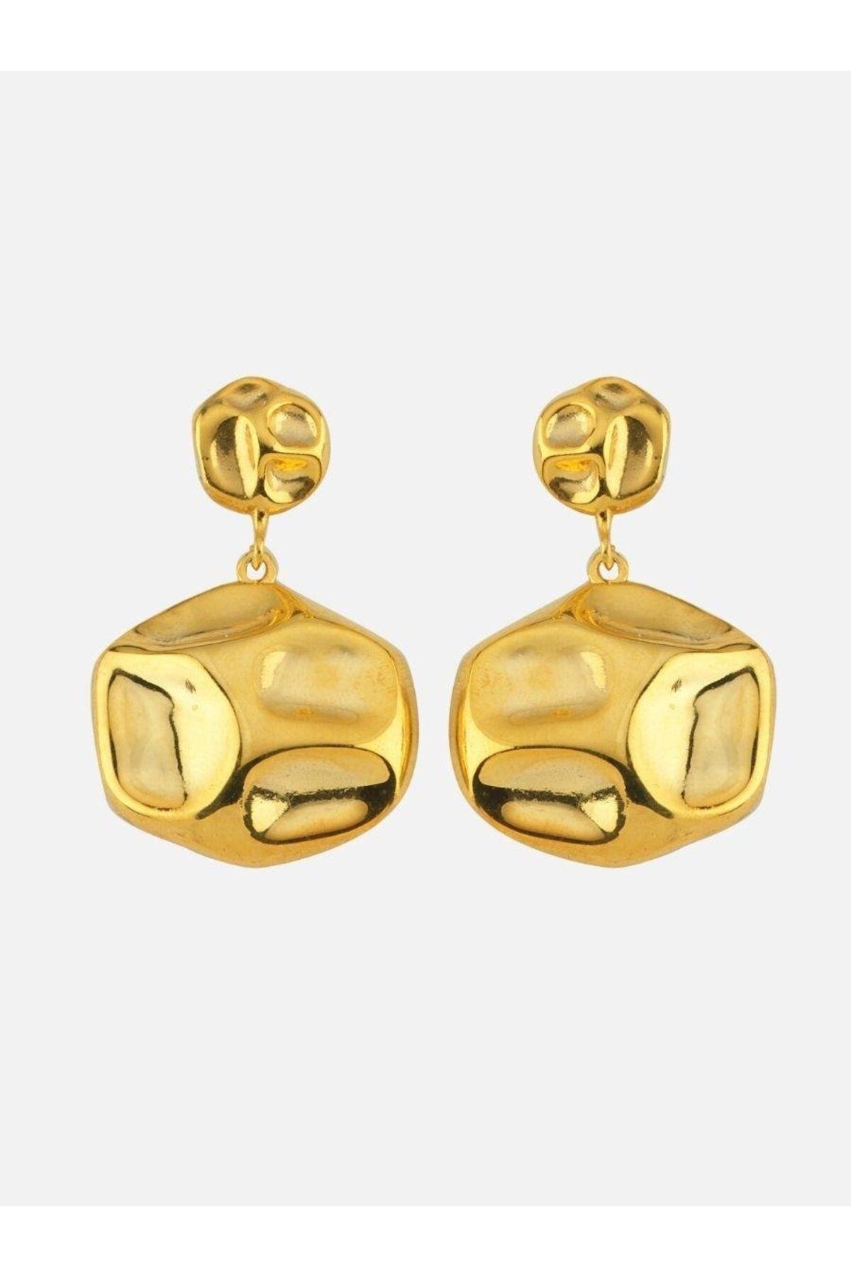 LİNYA JEWELLERY Lora Sallantılı Yuvarlak Amorf Küpe Gold